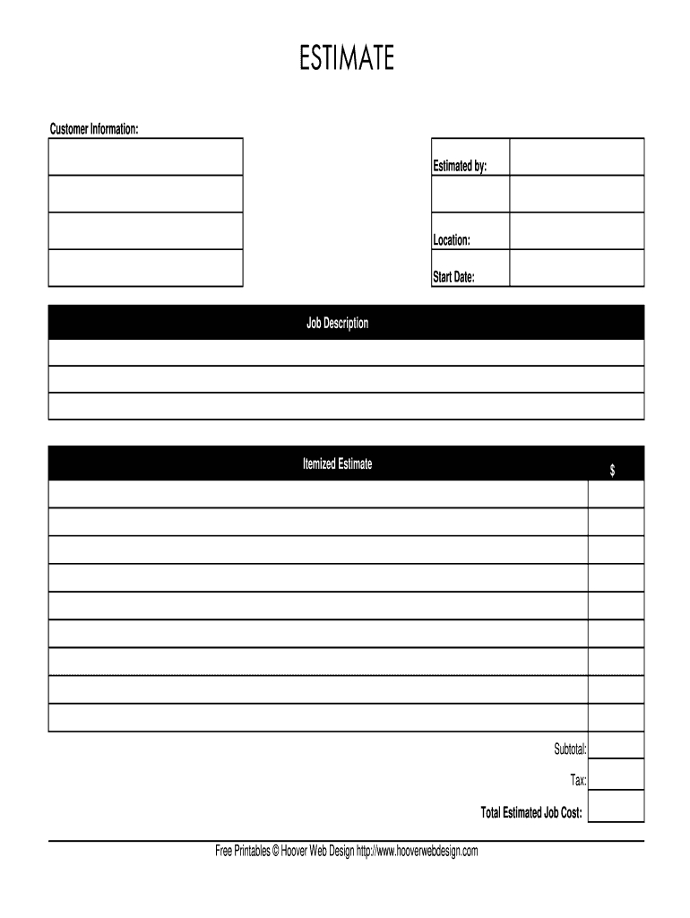 Hooverwebdesign Job Estimate Form - Fill Online, Printable inside Free Printable Estimate Forms
