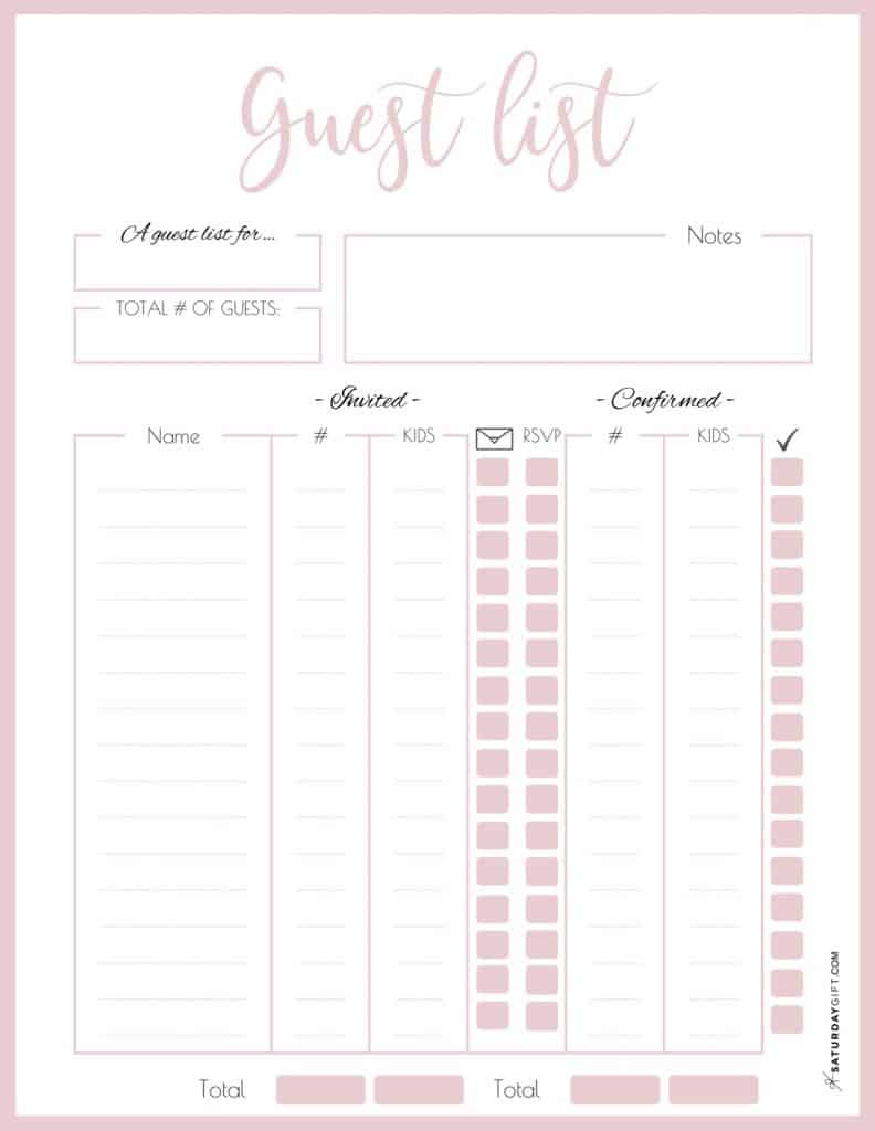 How To Plan The Guest List For Your Party + Pretty Guest List Planner with regard to Free Printable Birthday Guest List
