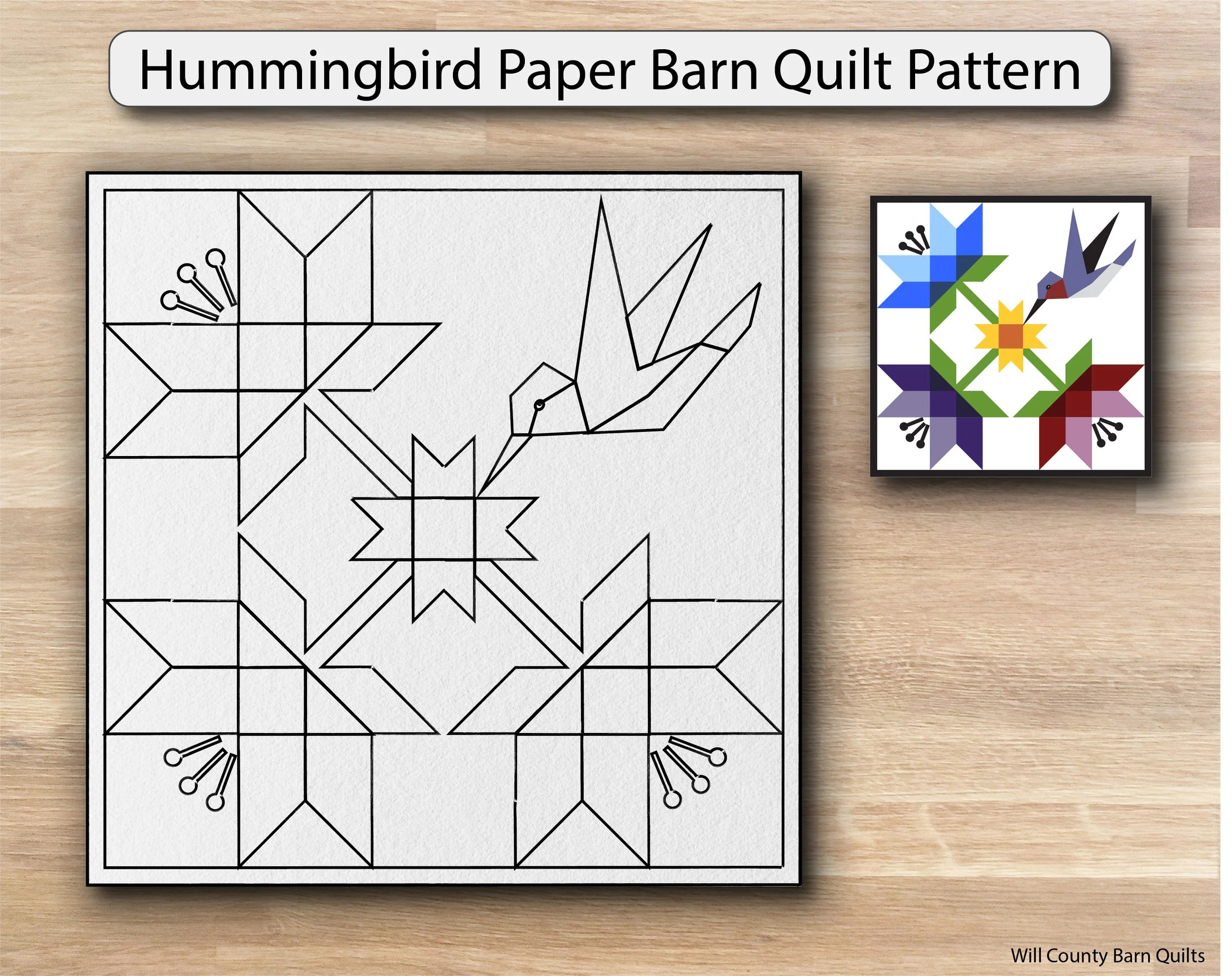 Hummingbird Paper Barn Quilt Pattern — Will County Barn Quilt Trail with Free Printable Barn Quilt Patterns
