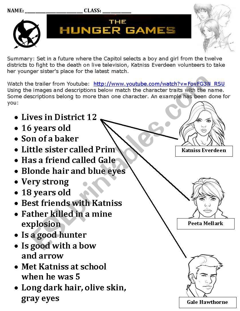 Hunger Games Matching Task - Esl Worksheetjackiecr throughout Hunger Games Free Printable Worksheets