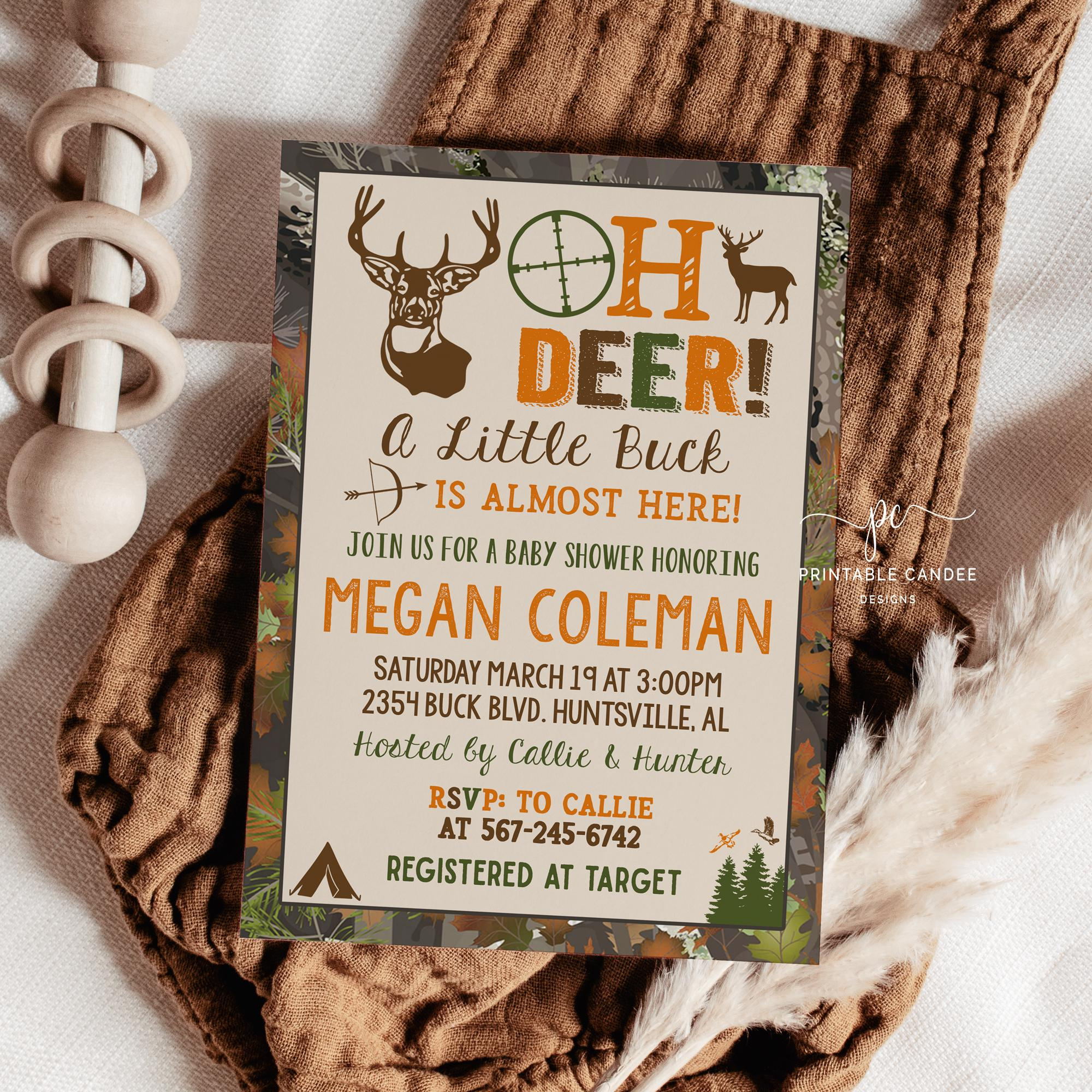 Hunting Baby Shower Invitation Camo Deer Invite Baby Boy Theme for Free Printable Camo Baby Shower Invitations