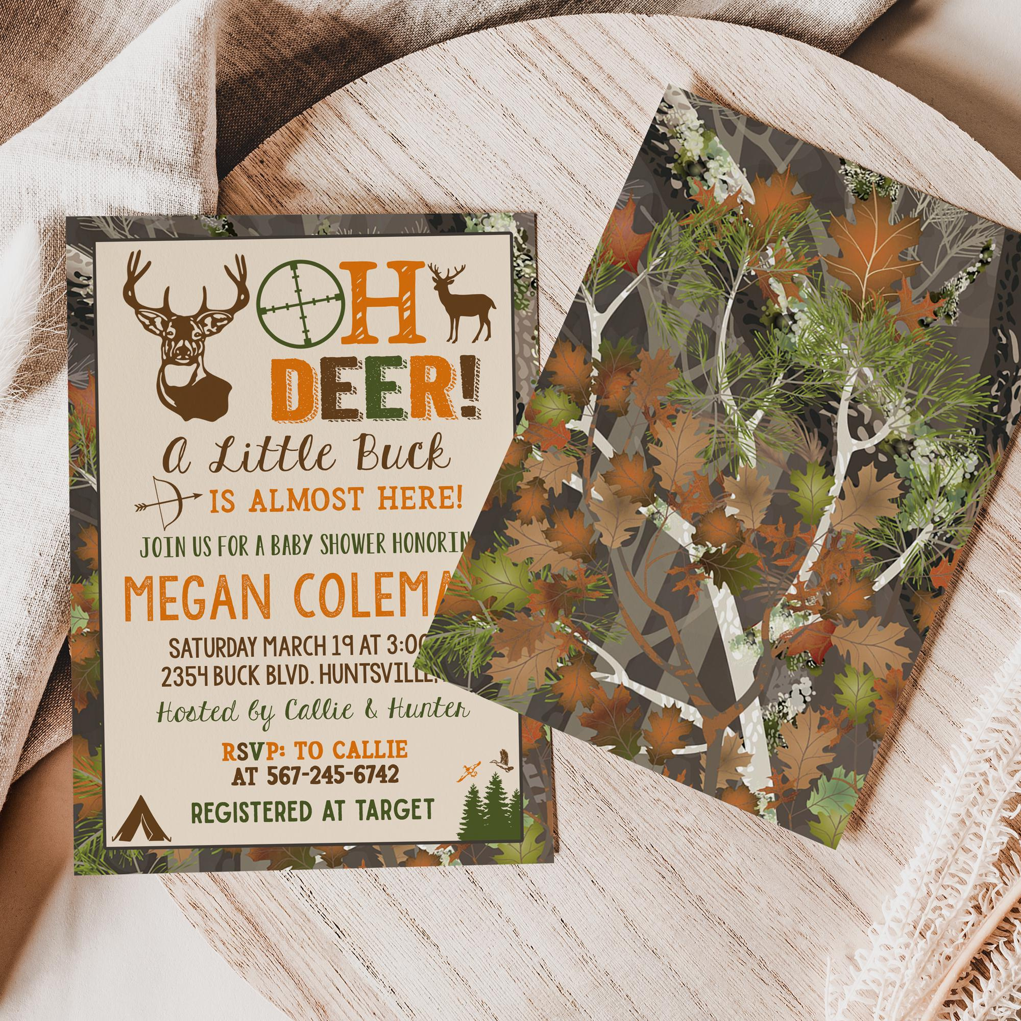 Hunting Baby Shower Invitation Camo Deer Invite Baby Boy Theme within Free Printable Camo Baby Shower Invitations