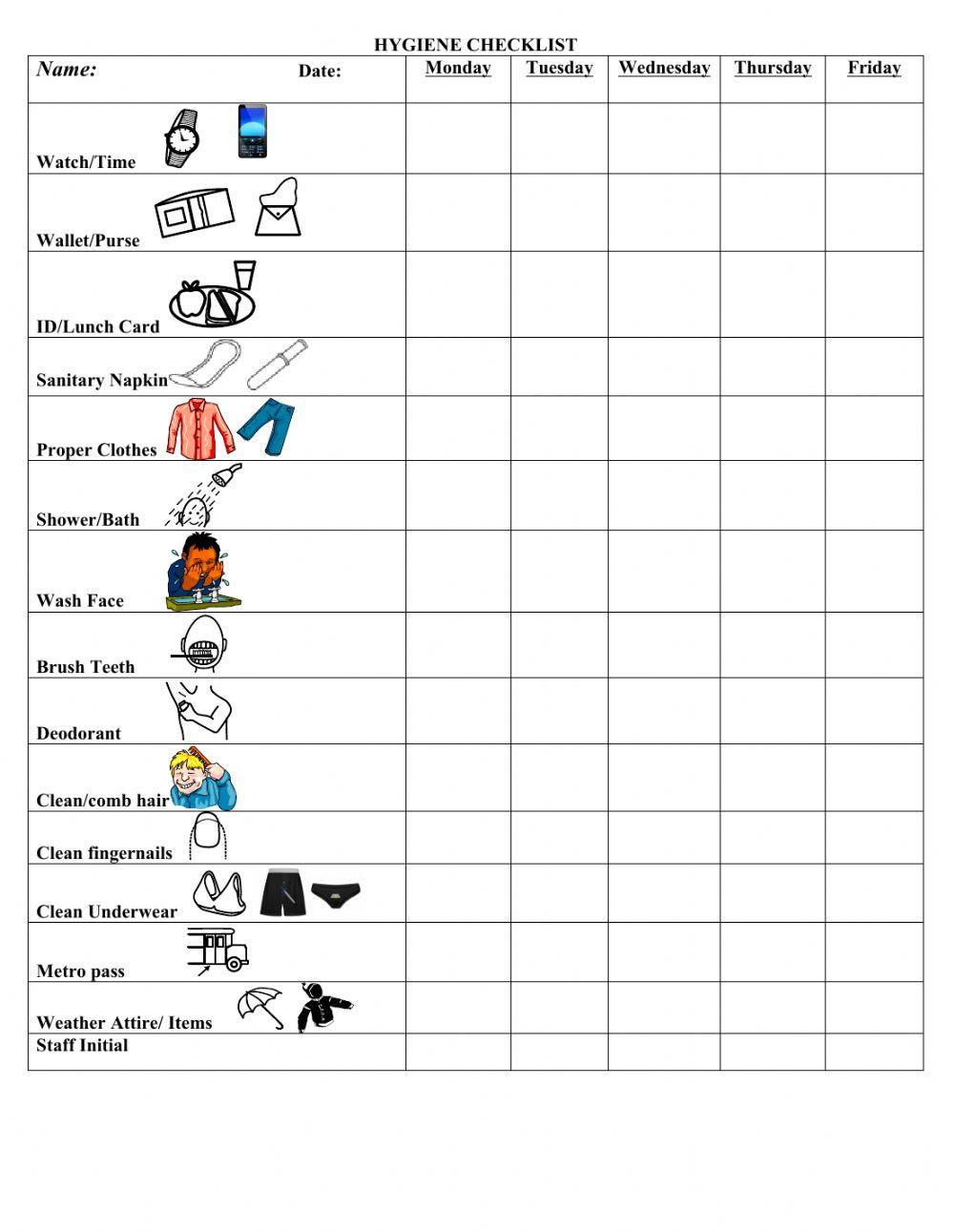 Hygiene Checklist Worksheet | Live Worksheets - Worksheets Library within Free Printable Personal Hygiene Worksheets