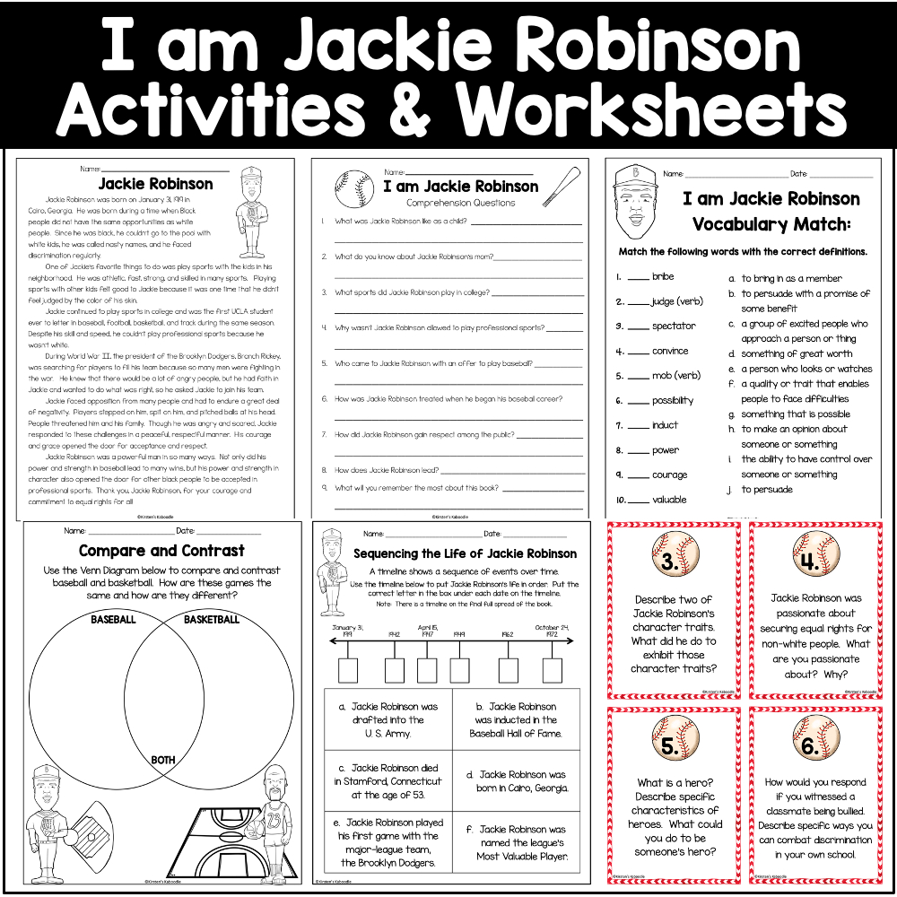 I Am Jackie Robinson Activities: Brad Meltzer Literature Unit regarding Jackie Robinson Free Printables