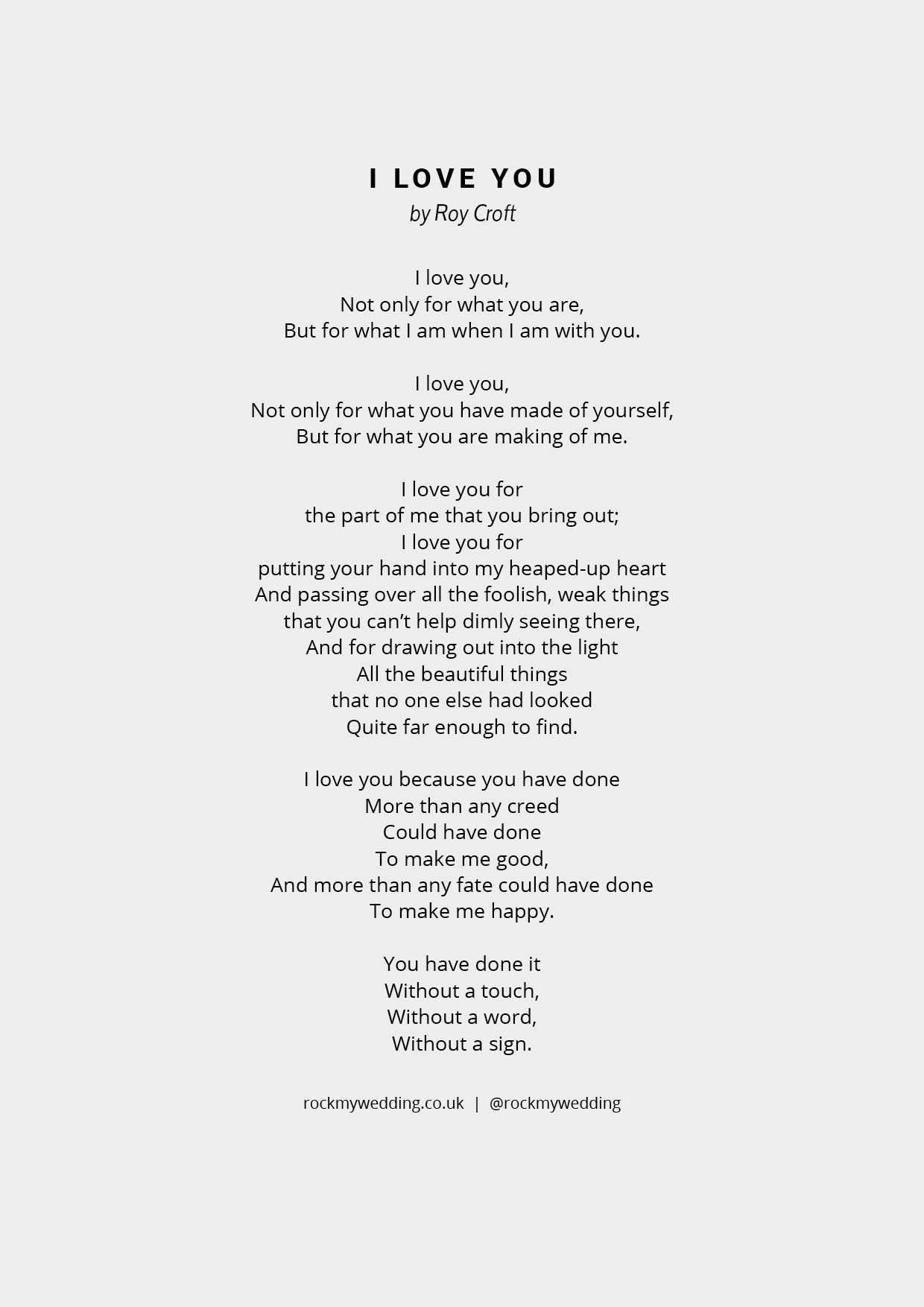 I Love You Roy Croft Wedding Reading - Rock My Wedding regarding Free Printable Love Poems For Him