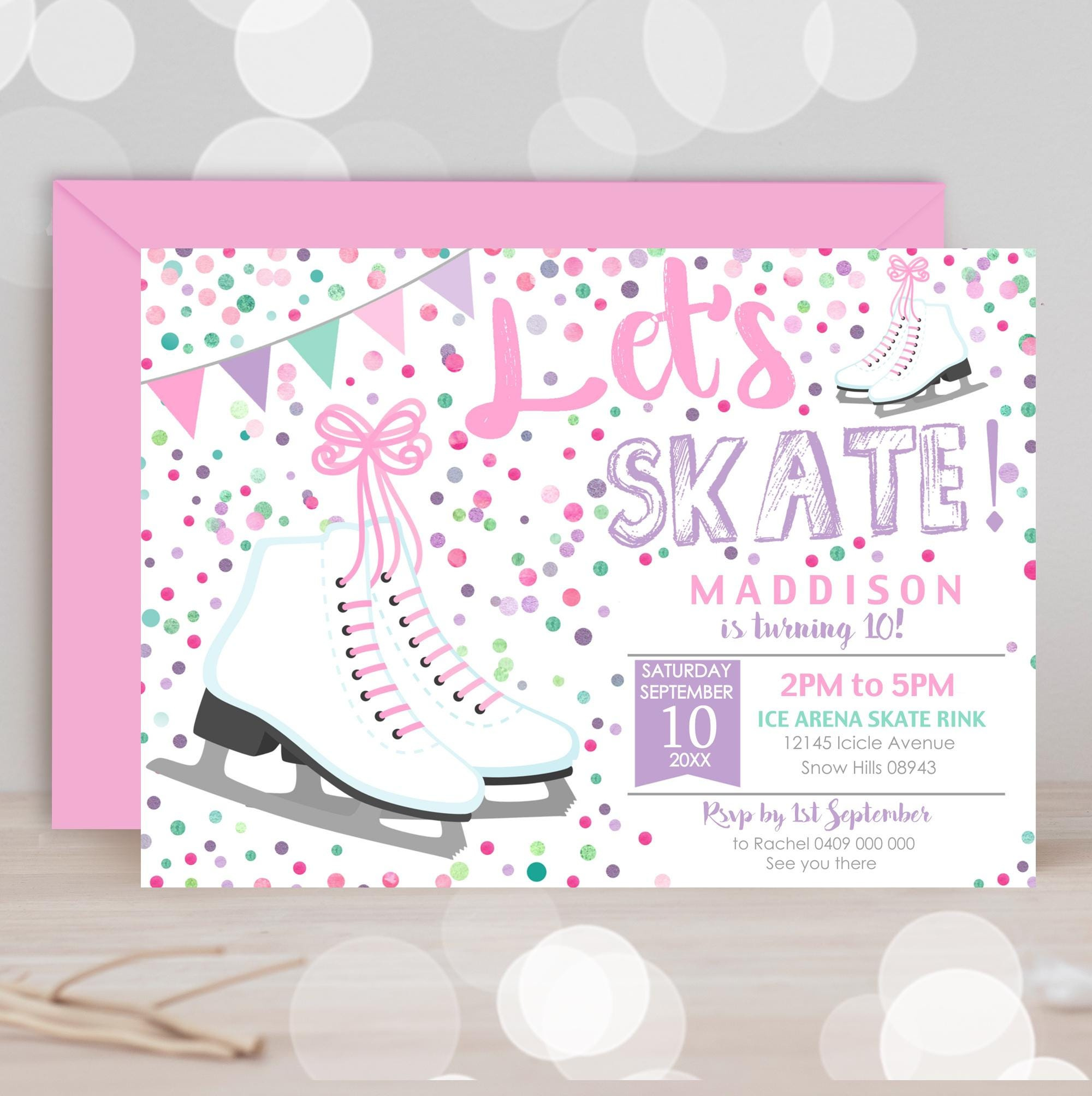 Ice Skating Birthday Invitation: Girl Skate Party (Diy Digital throughout Free Printable Skating Invitations