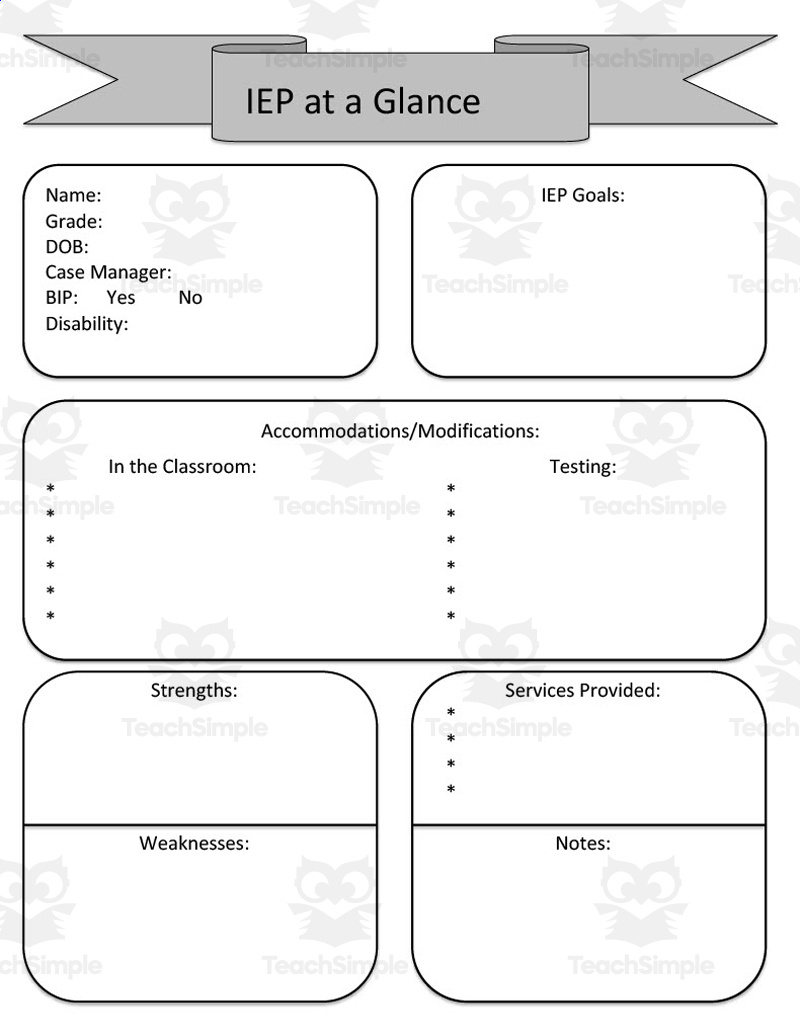 Iep At A Glance Worksheet throughout Iep At A Glance Free Printable