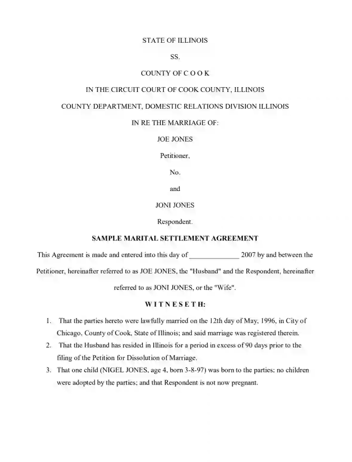 Illinois Divorce (Marital) Settlement Agreement Form [Pdf] with regard to Free Printable Divorce Papers For Illinois
