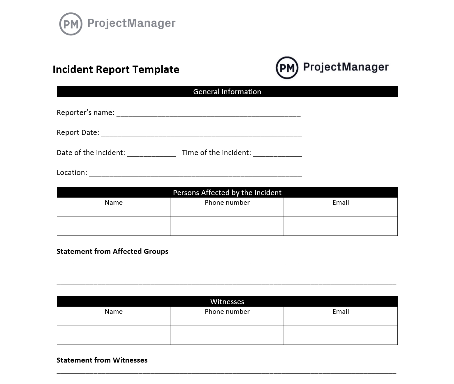 Incident Report Template For Word (Free Download) pertaining to Free Printable Incident Report Form