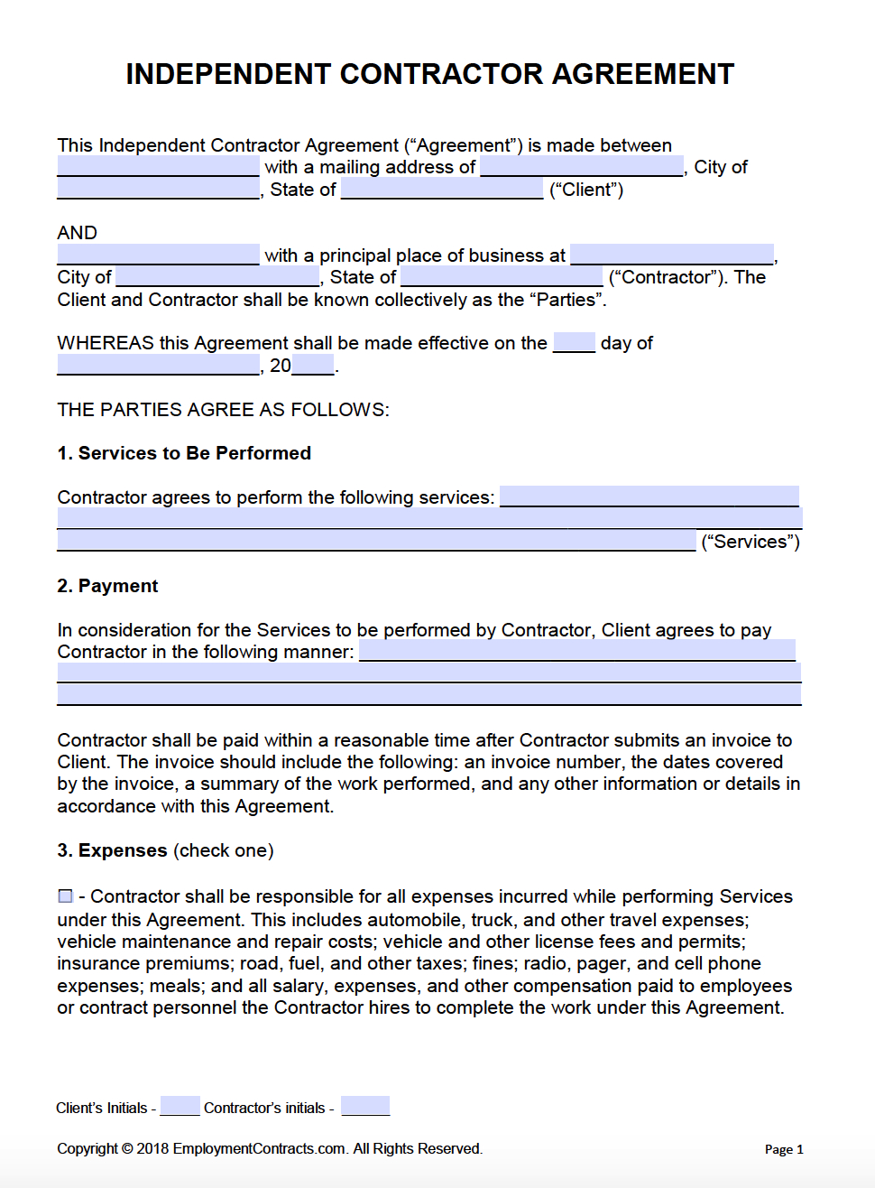 Independent Contractor Agreement | Pdf | Word inside Free Printable Independent Contractor Agreement