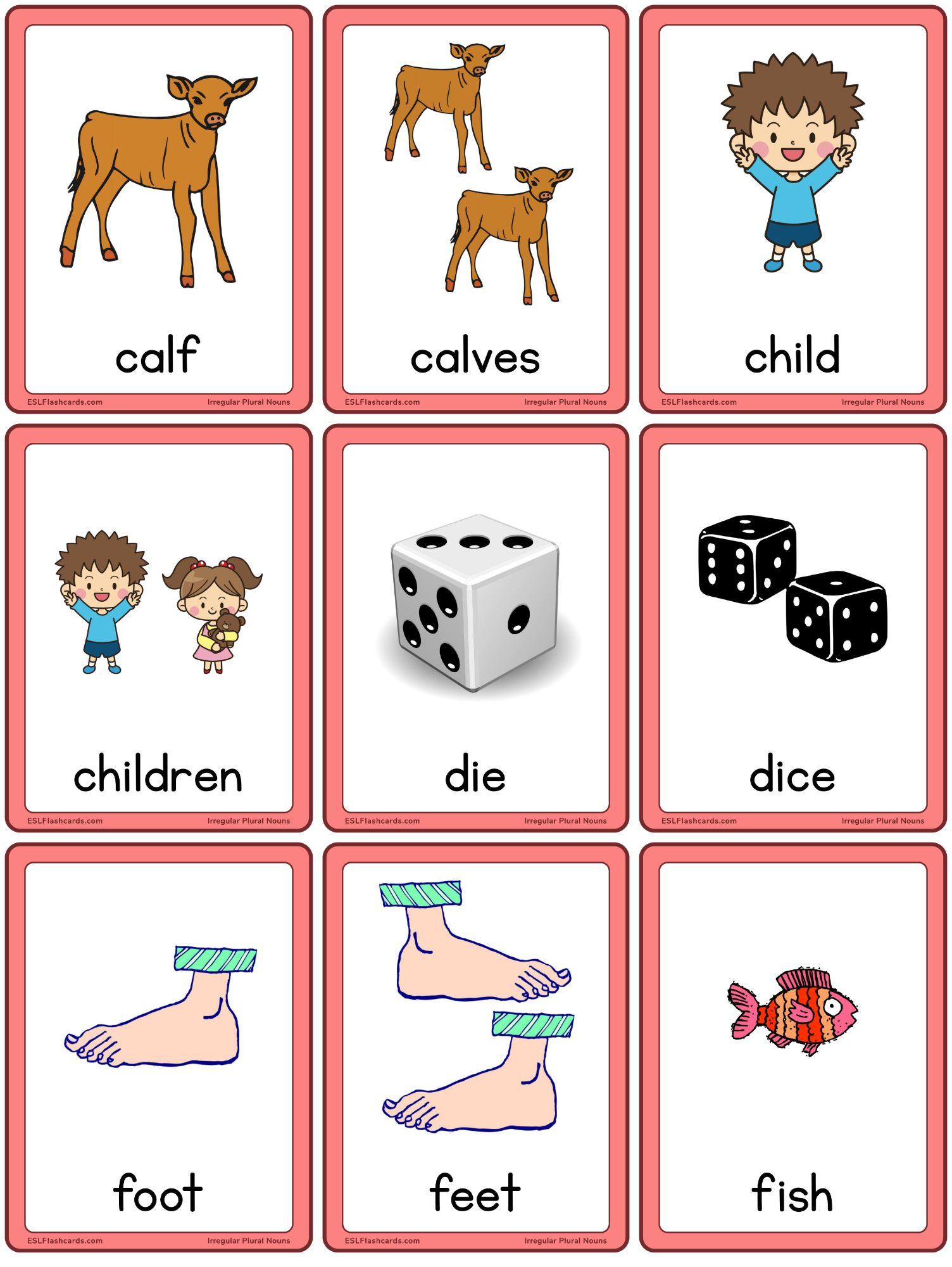 Irregular Plural Nouns – Esl Flashcards within Free Printable Noun Picture Cards