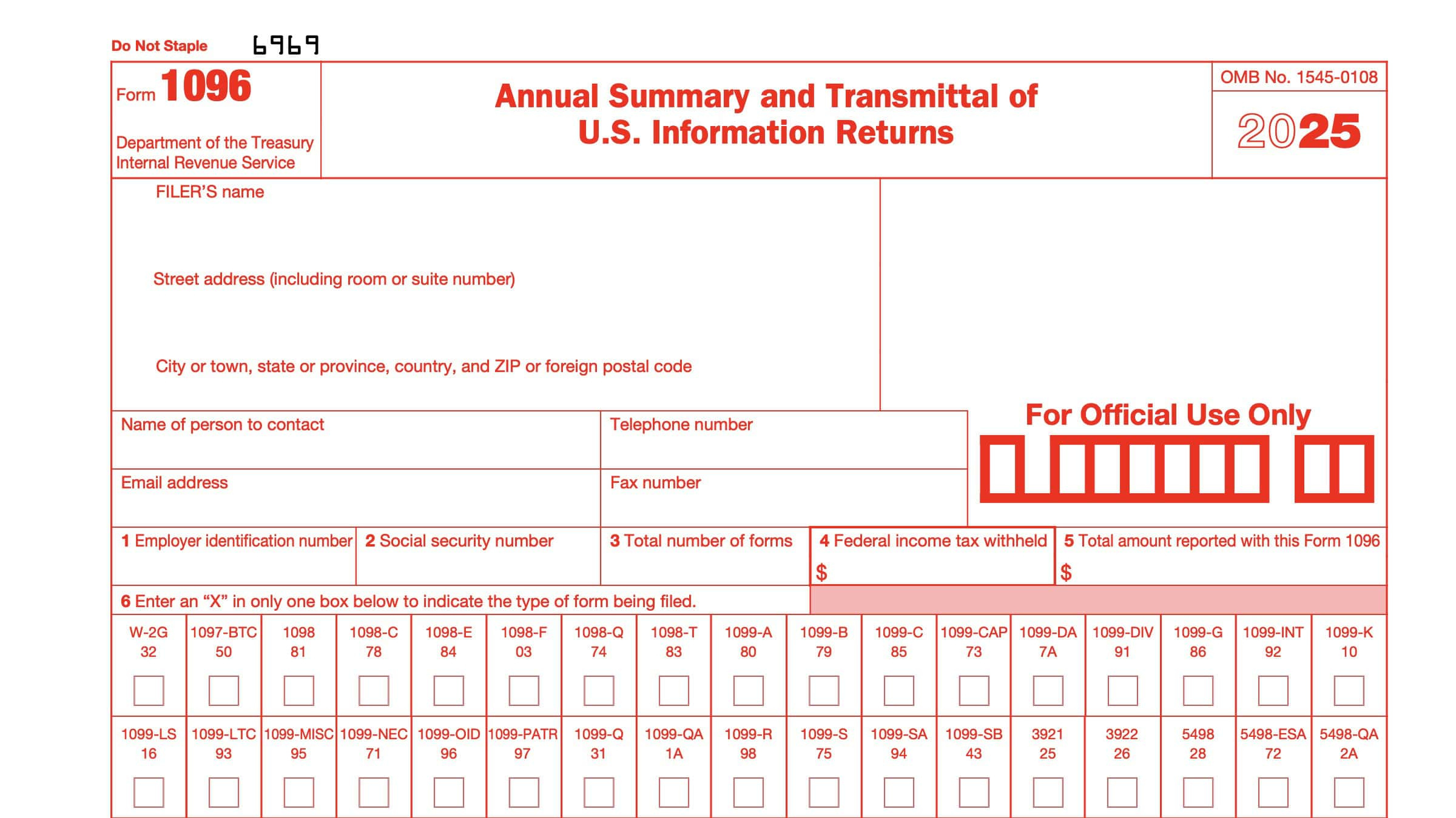 Irs Form 1096 Instructions - Information Return Transmittal pertaining to Free Printable 1096 Form 2015
