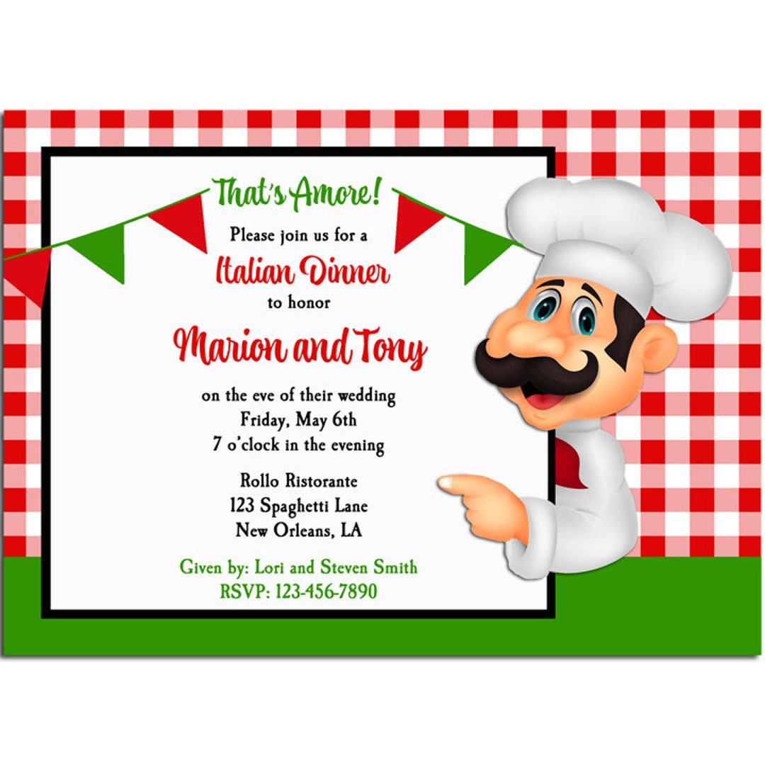 Italian Party Invitation Printable Or Printed With Free Shipping - Pizza  Pasta Italian Rehearsal Dinner Party - Italian Waiter Collection - Etsy in Free Printable Italian Party Invitations