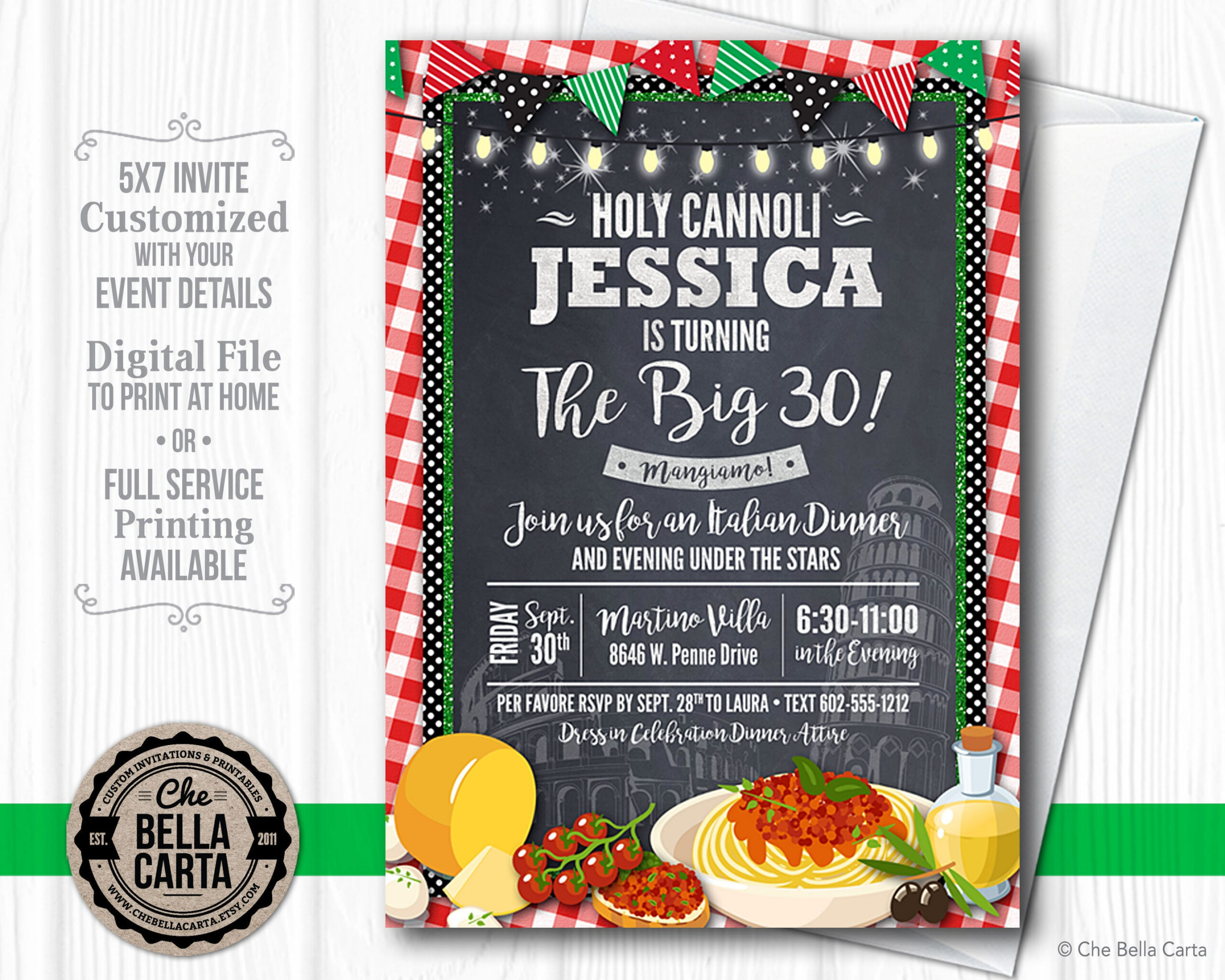 Italian Themed Printable Or Printed Invitation With Free Shipping within Free Printable Italian Party Invitations
