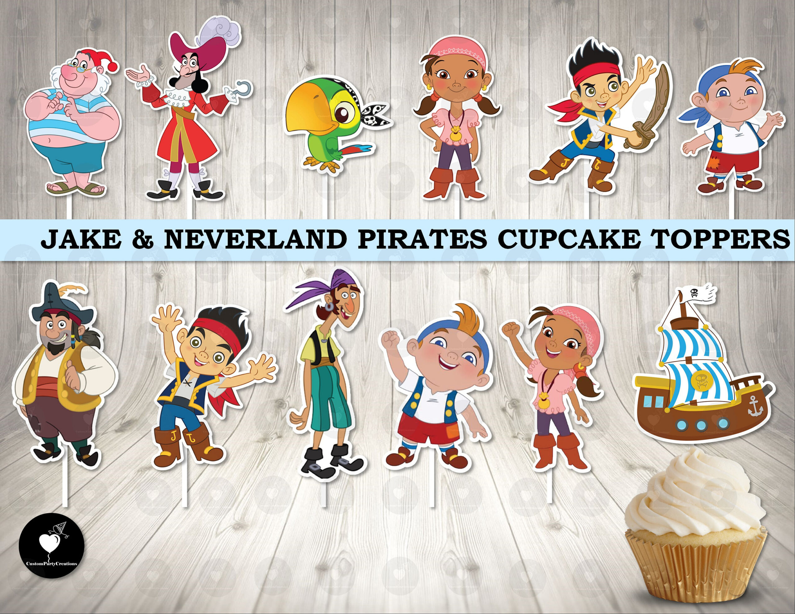 Jake And Neverland Pirates Cupcake Toppers: Birthday Party Decor regarding Free Printable Jake And The Neverland Pirates Cupcake Toppers