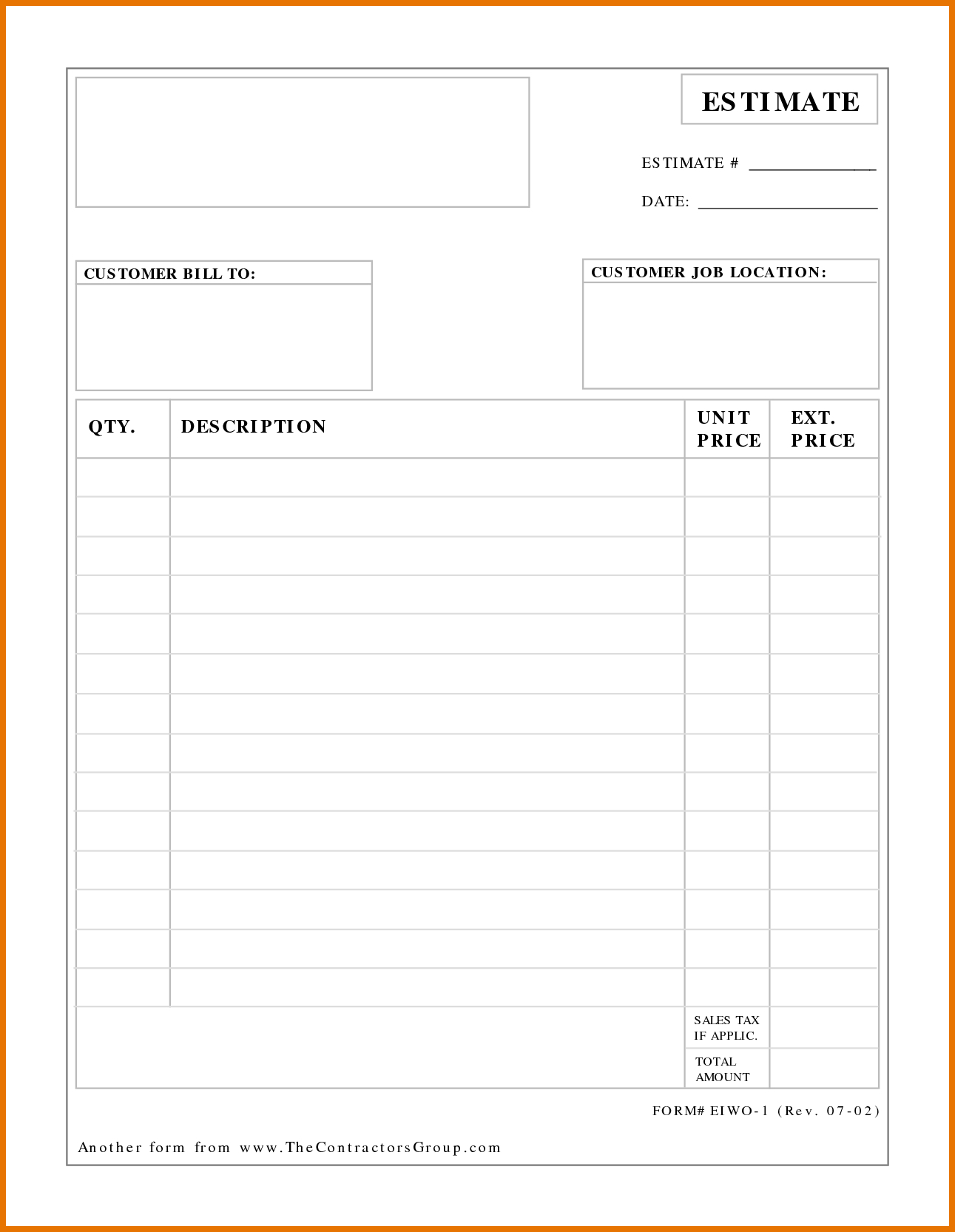 Job Estimate Blank Free Printable Estimate Forms - Printable Party inside Free Printable Job Quote Forms