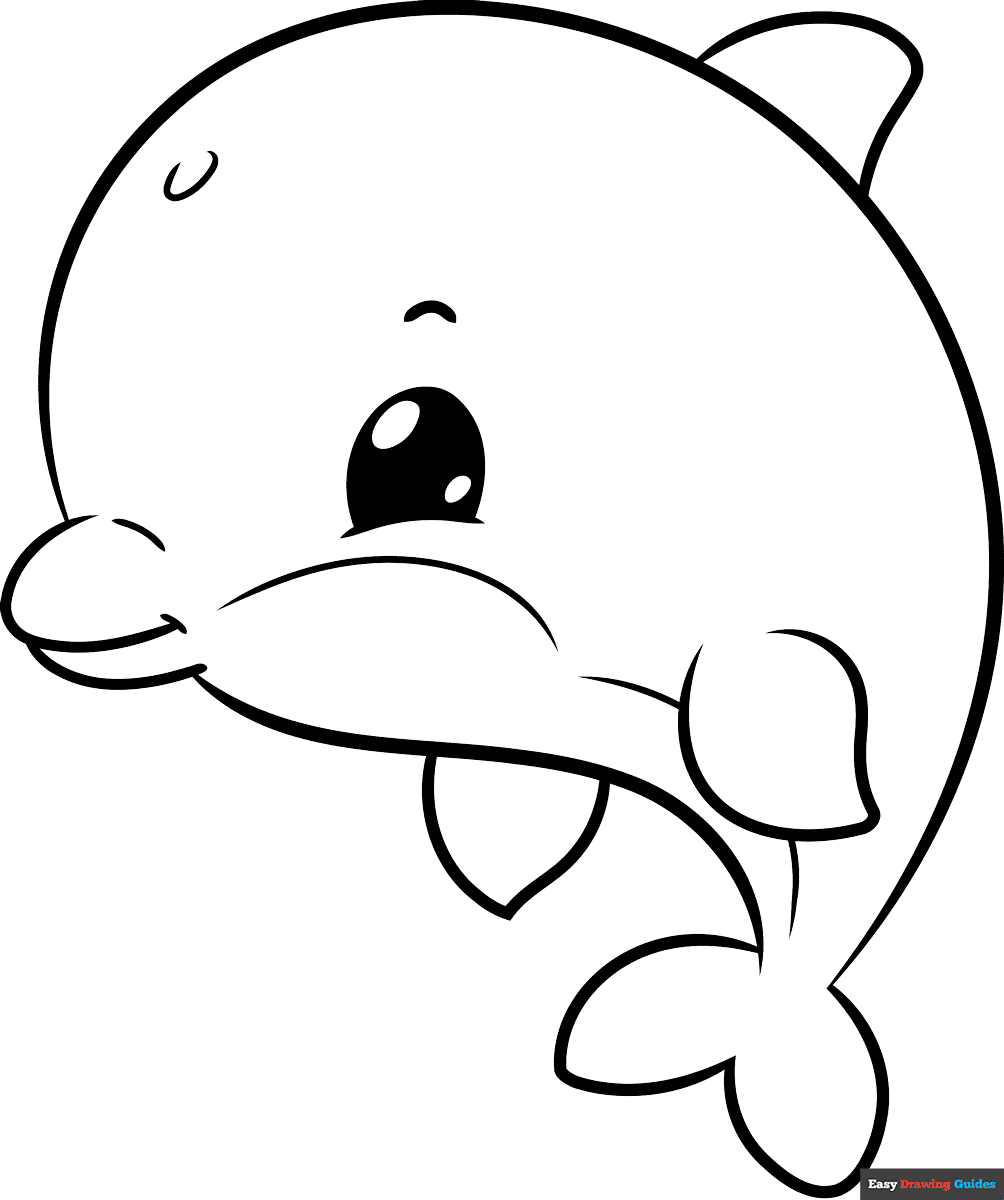 Kawaii Dolphin Coloring Page | Easy Drawing Guides with Dolphin Coloring Sheets Free Printable