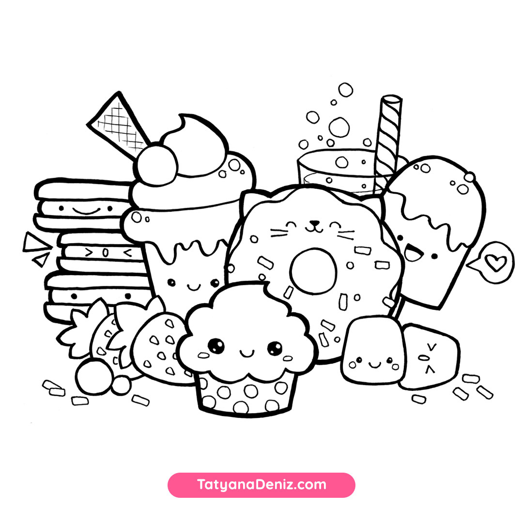 Kawaii Sweets Doodle: Free Coloring Page (Printalbe Pdf) in Www Free Printable Coloring Pages