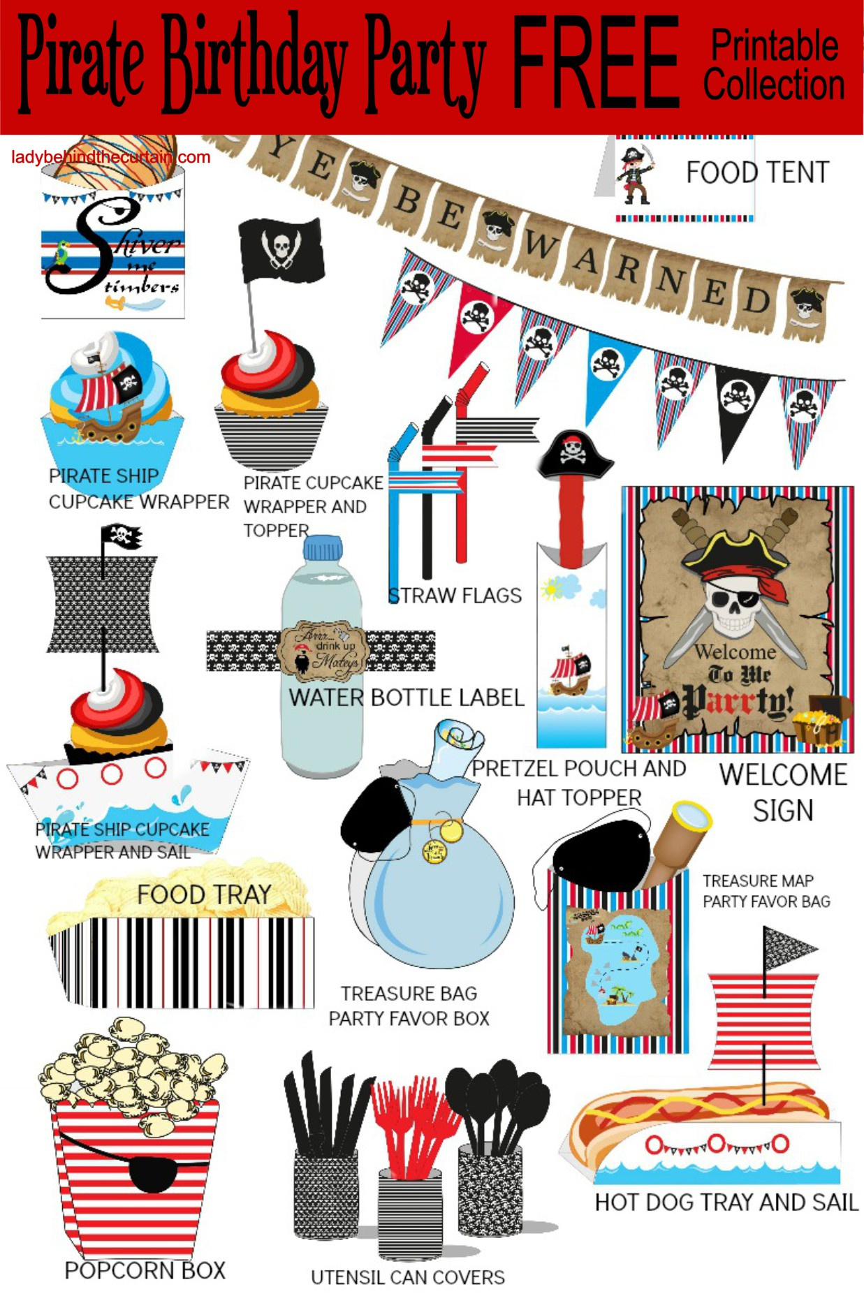 Kids Pirate Birthday Party Free Printable Collection within Free Printable Pirate Cupcake Toppers