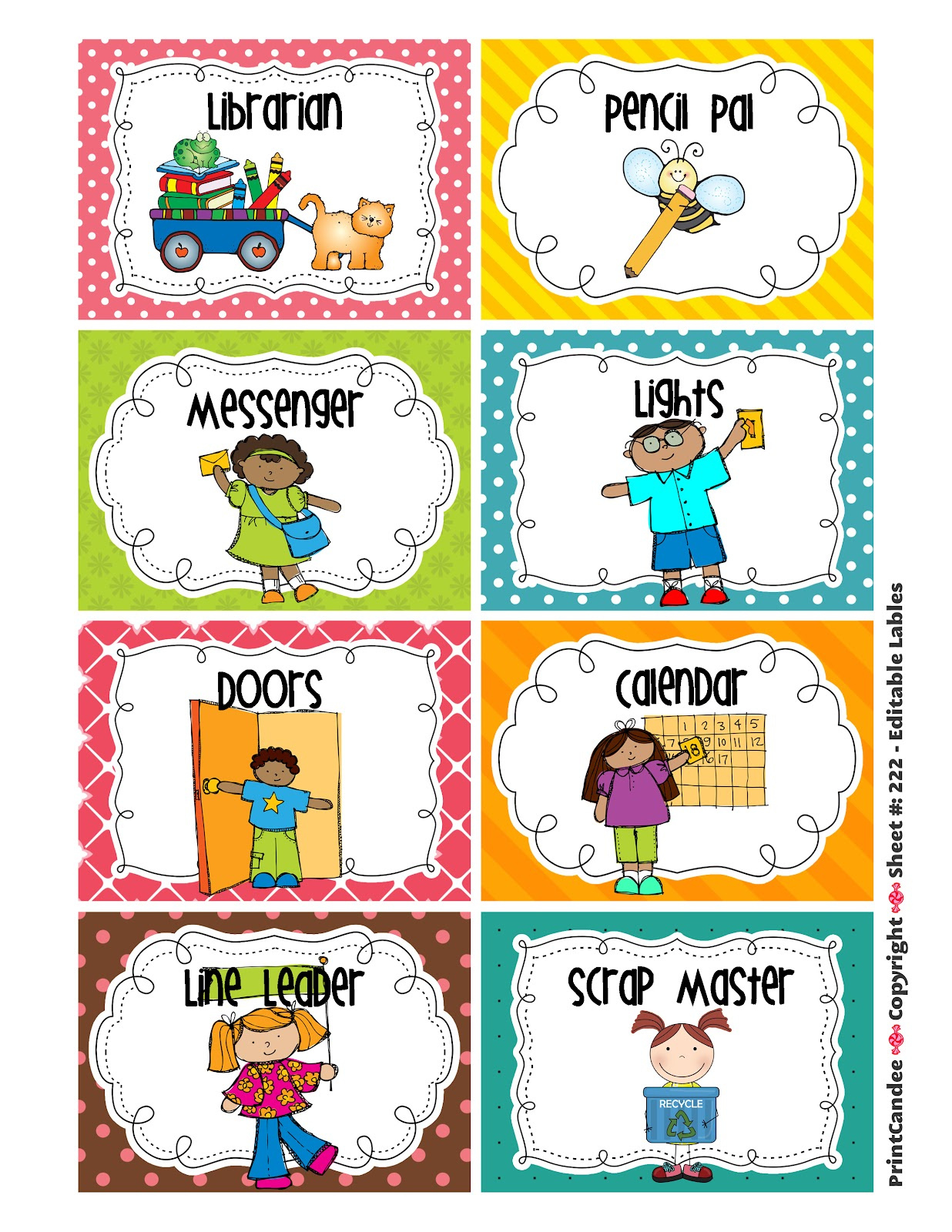 Kindergarten Kapers: Classroom Freebie!! for Preschool Classroom Helper Labels Free Printable