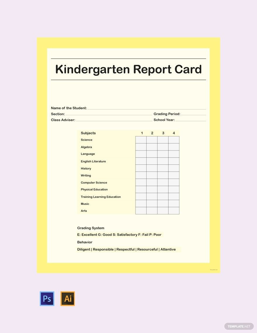 Kindergarten Report Card Template In Psd, Illustrator, Word within Free Printable Kindergarten Report Cards