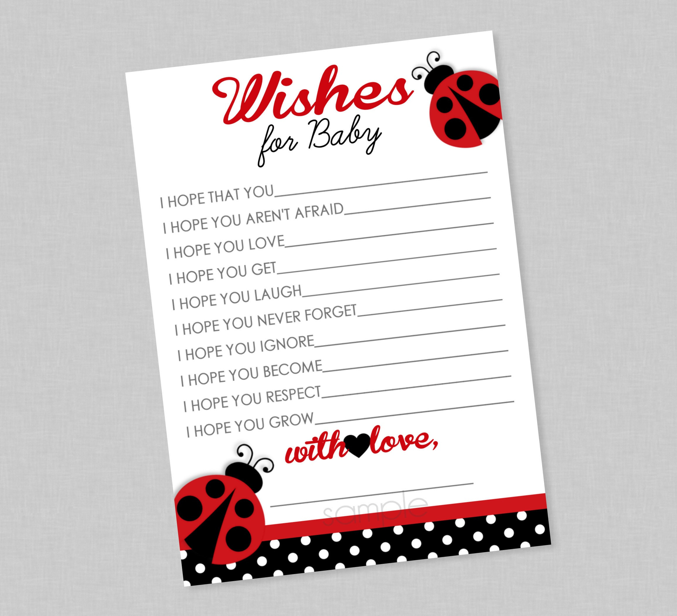 Ladybug Baby Shower Wishes For Baby Printable Cards - Instant inside Free Printable Ladybug Baby Shower Invitations Templates