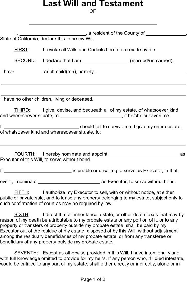 Last Will And Testament Template - Free Template Download pertaining to Free Printable Will Forms Download