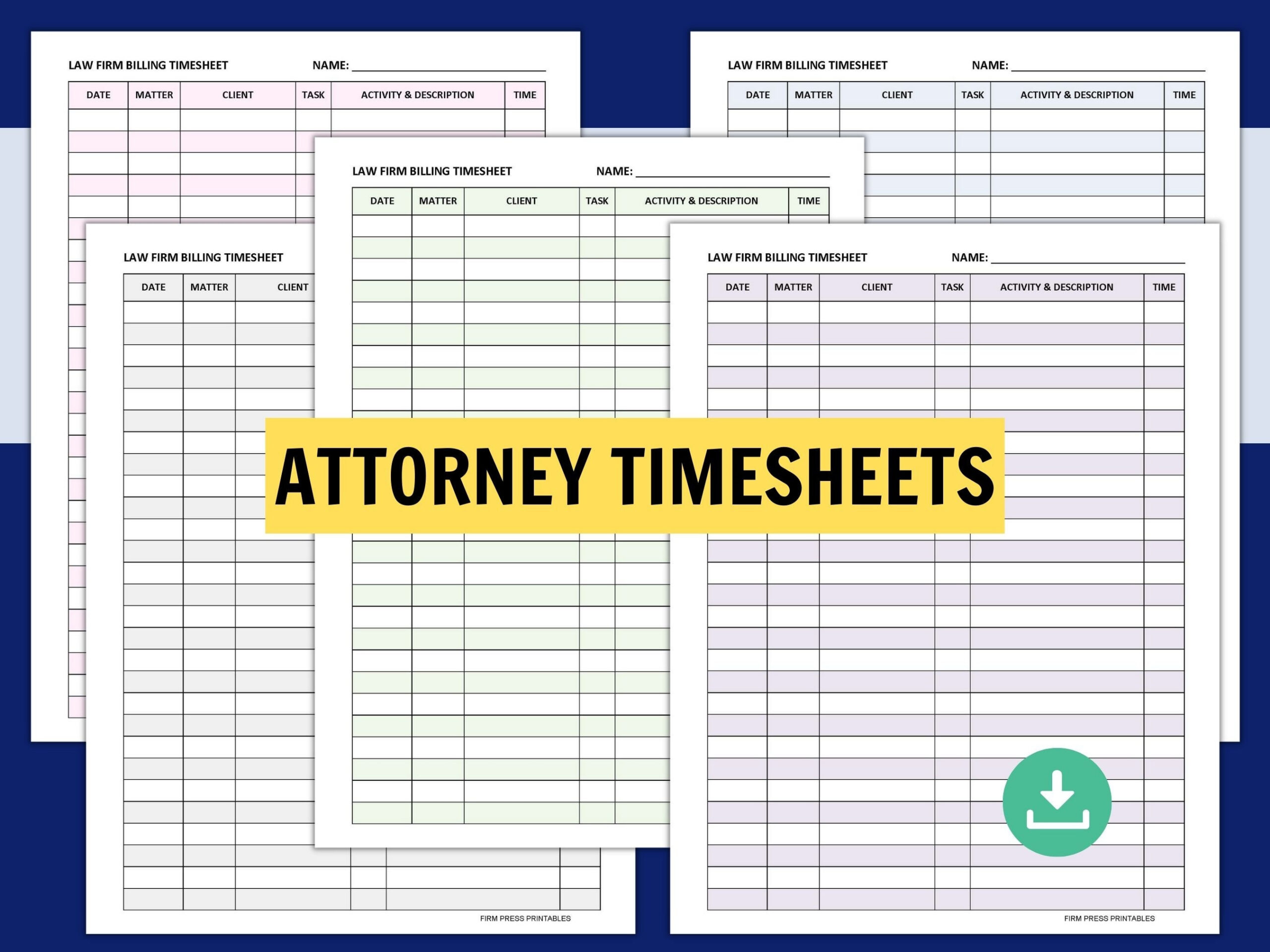 Law Firm Time Sheet: Attorney Timesheet, Printable Legal Time in Free Printable Attorney Timesheets
