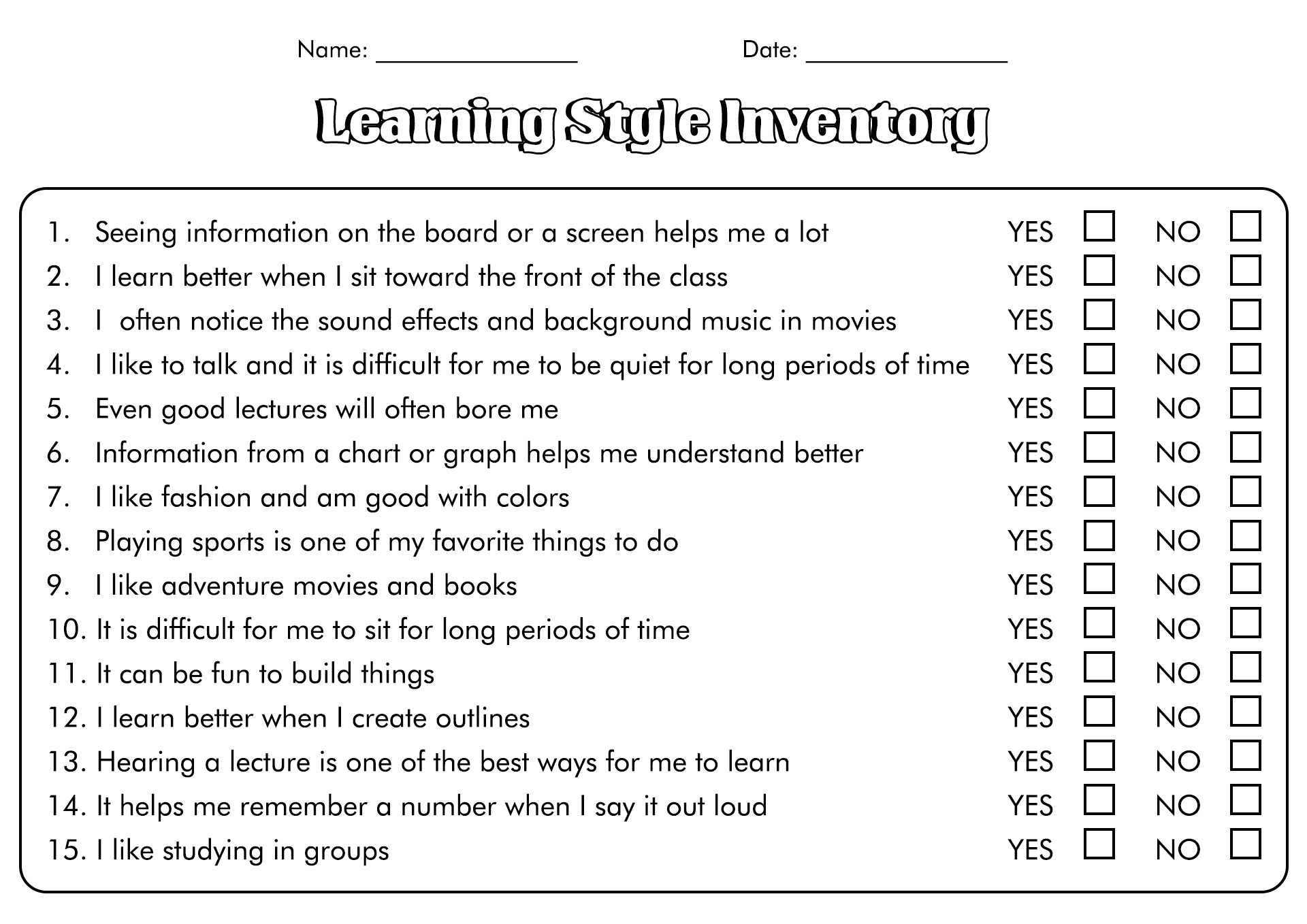 Learning Styles Survey | Squarehead Teachers - Worksheets Library with Free Learning Style Inventory For Students Printable