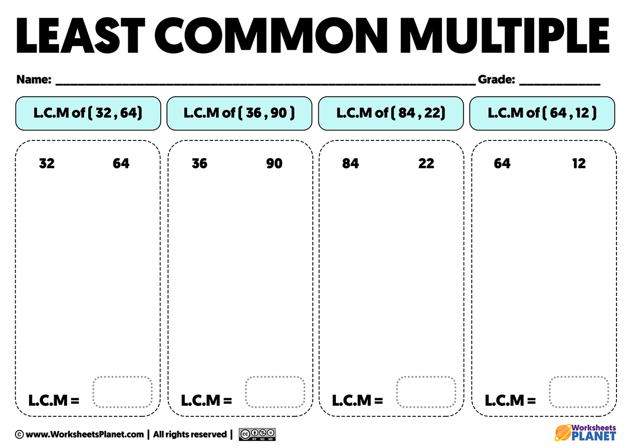 Least Common Multiple Exercises | L.c.m Worksheets for Free Printable Lcm Worksheets