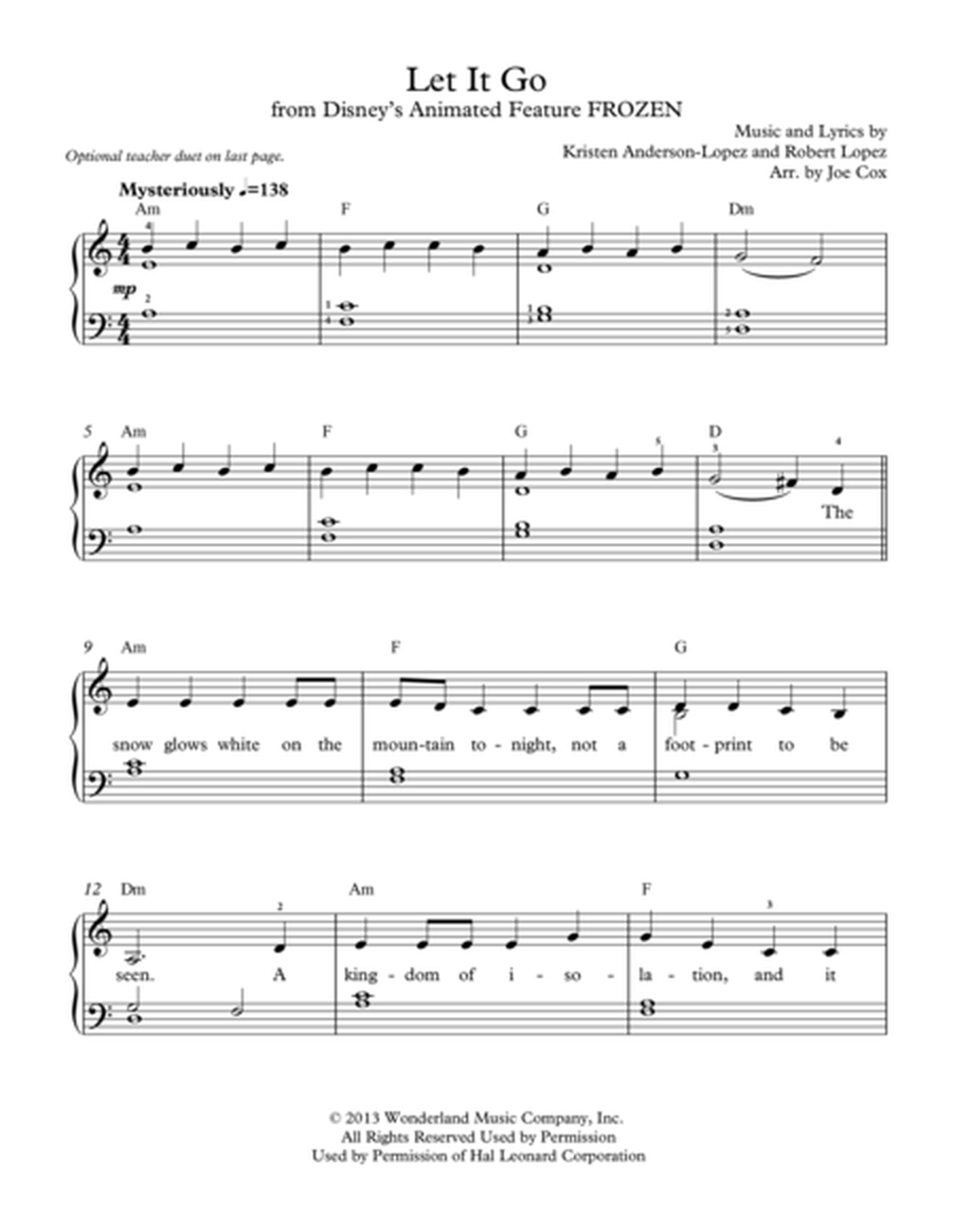 Let It Go From Frozen Easy Sheet Music | Teaching Resources with Frozen Piano Sheet Music Free Printable