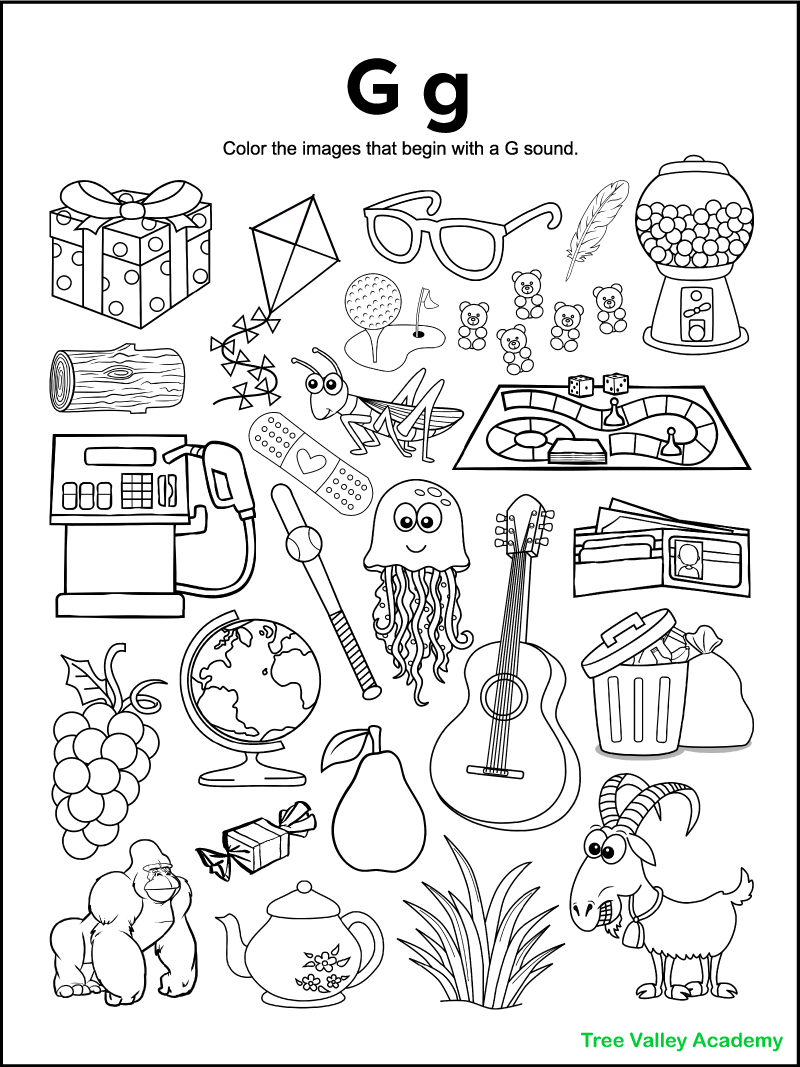 Letter G Sound Worksheets - Tree Valley Academy pertaining to Free Printable Letter G Coloring Pages