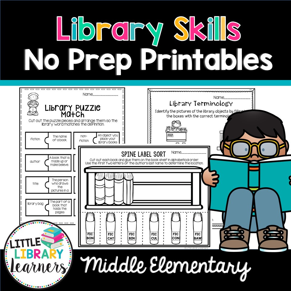 Library Skills No Prep Printables Middle Elementary - Little in Free Library Skills Printable Worksheets