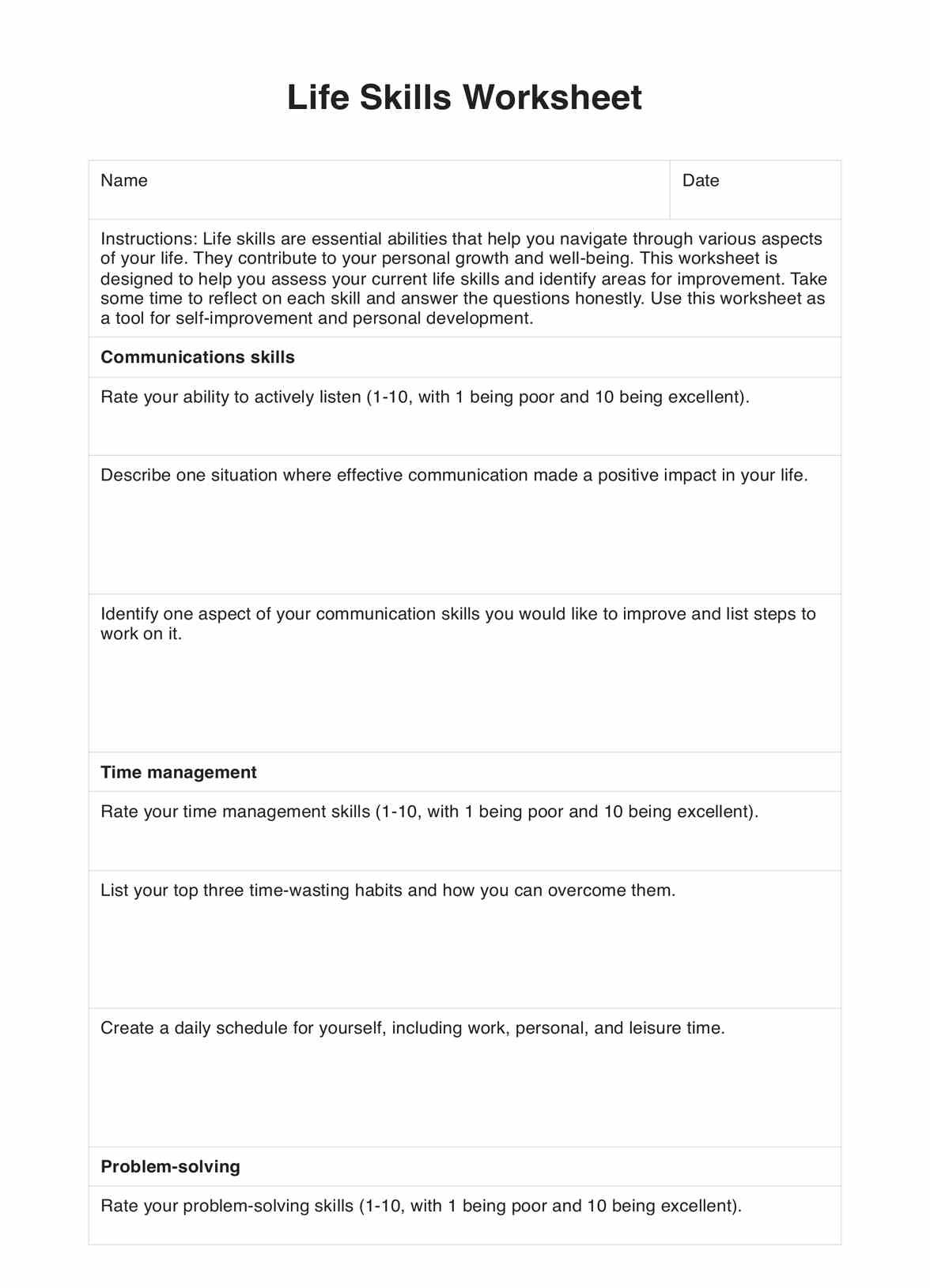 Life Skills Worksheets with Free Printable Life Skills Worksheets For Adults