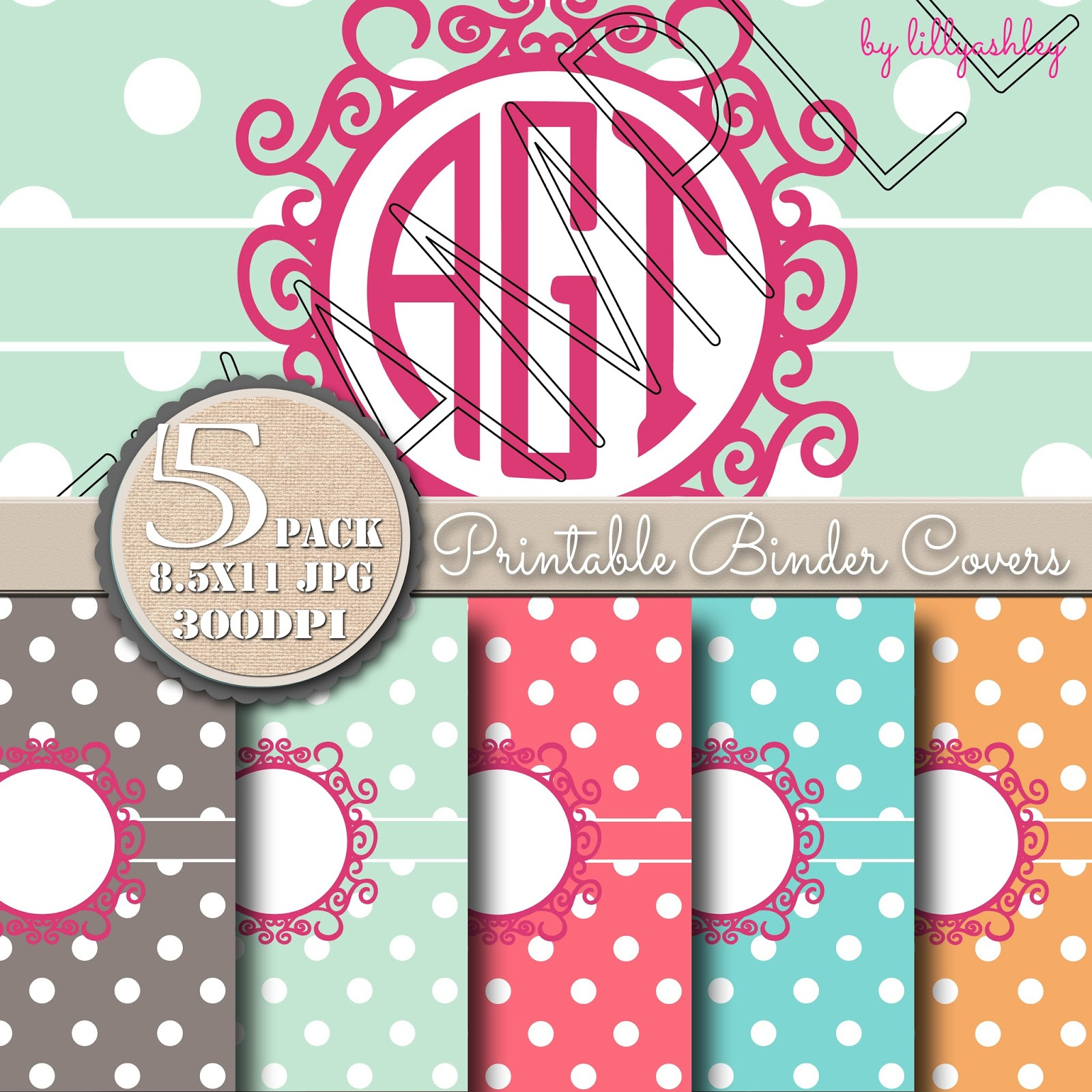 Lilly Ashley: Freebie Printable Binder Covers Set #Freeprintables with regard to Free Printable Monogram Binder Covers