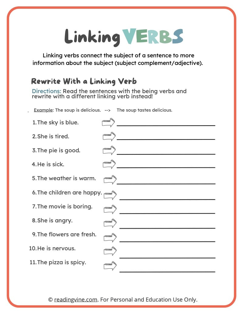Linking Verbs Worksheets, Definition, And Examples - Worksheets with regard to Free Printable Linking Verbs Worksheets