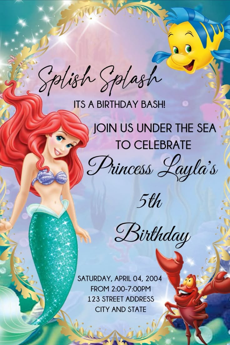 Little Mermaid Birthday Invitation Template Canva 1 pertaining to Free Little Mermaid Printable Invitations