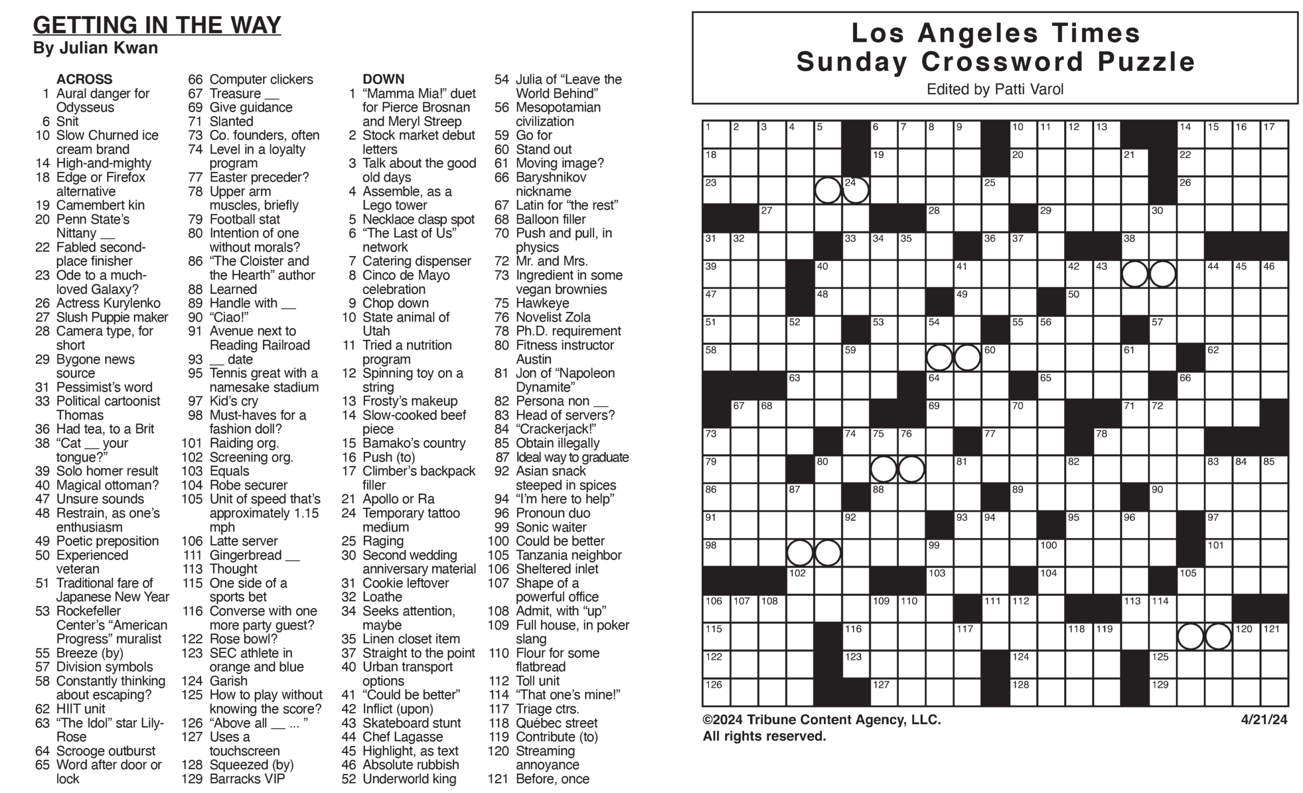 Los Angeles Times Sunday Crossword Puzzle | Tribune Content pertaining to La Times Free Printable Crosswords