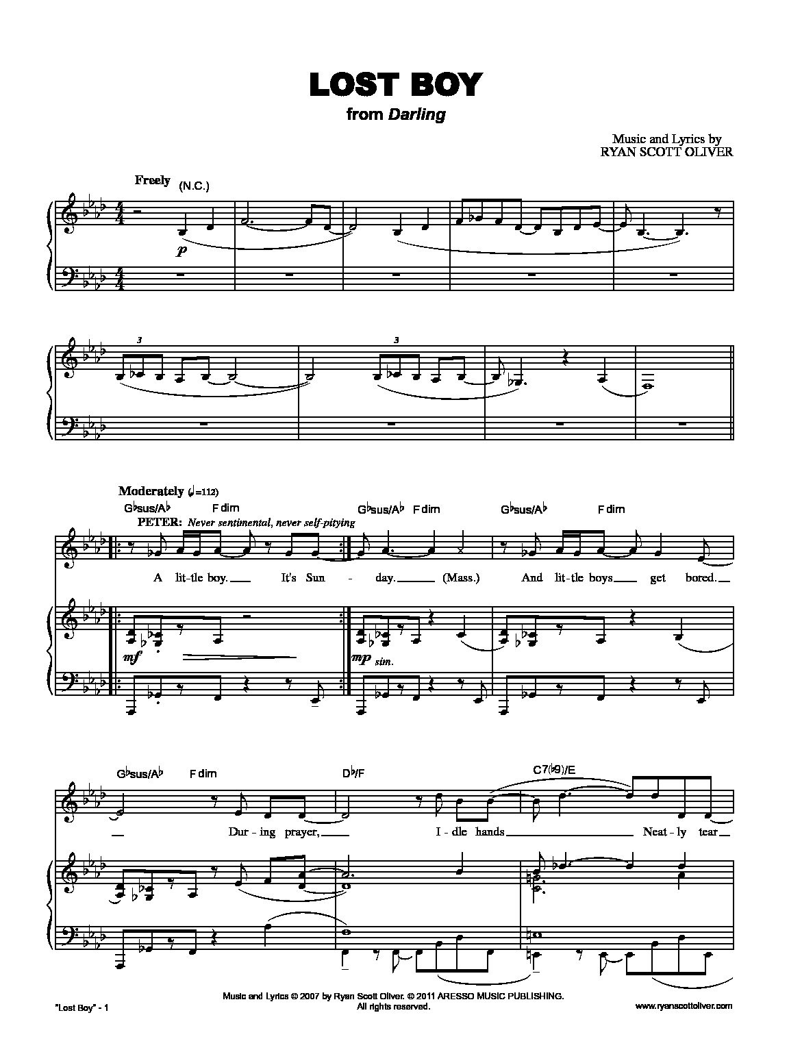 Lost Boy | Ryan Scott Oliver pertaining to Lost Boy Piano Sheet Music Free Printable