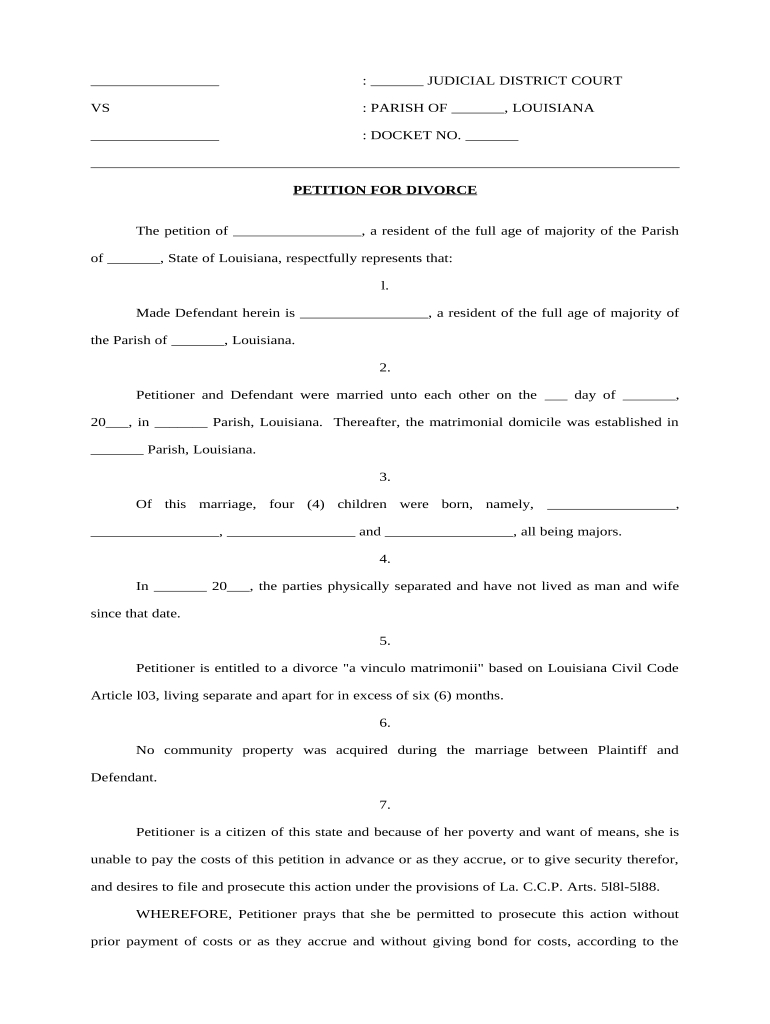 Louisiana Divorce Papers Pdf: Pre-Built Template | Airslate Signnow throughout Free Printable Divorce Papers For Louisiana