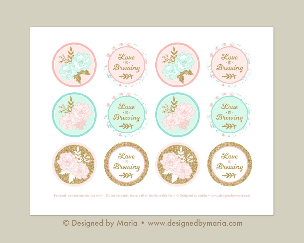 Love Is Brewing Bridal Shower Cupcake Toppers Printable: 2&amp;quot; Party regarding Free Printable Cupcake Toppers Bridal Shower