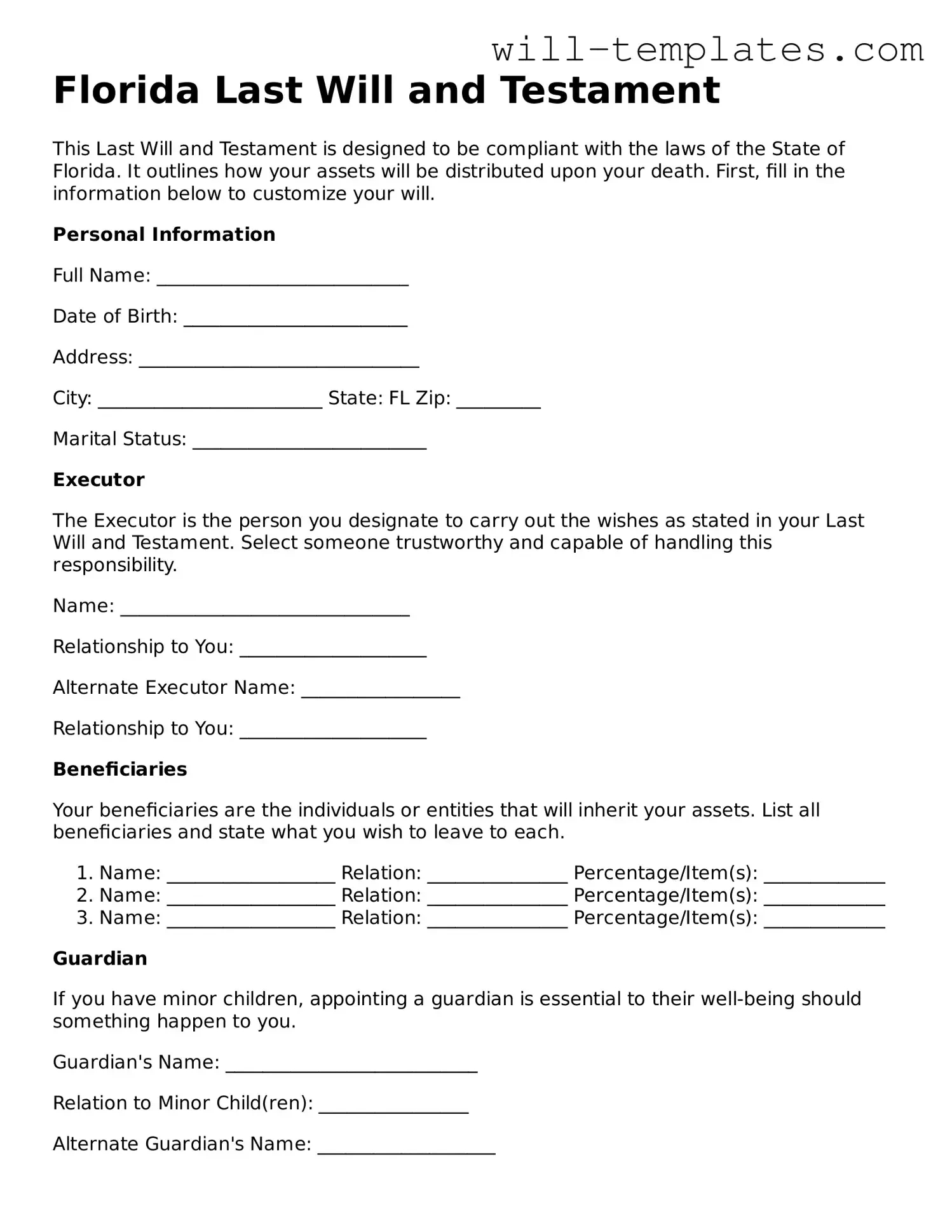 Make Your Florida Last Will And Testament Using Our Free Form intended for Free Printable Florida Will