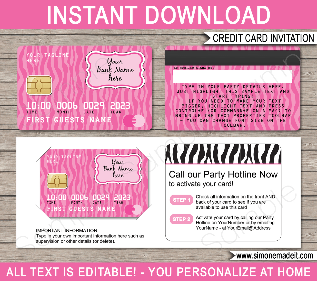 Mall Scavenger Hunt Invitations Template - Pink Zebra for Zebra Invitations Printable Free