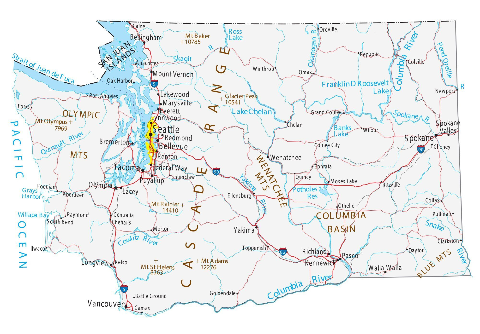 Map Of Washington - Cities And Roads - Gis Geography intended for Free Printable Map Of Washington State