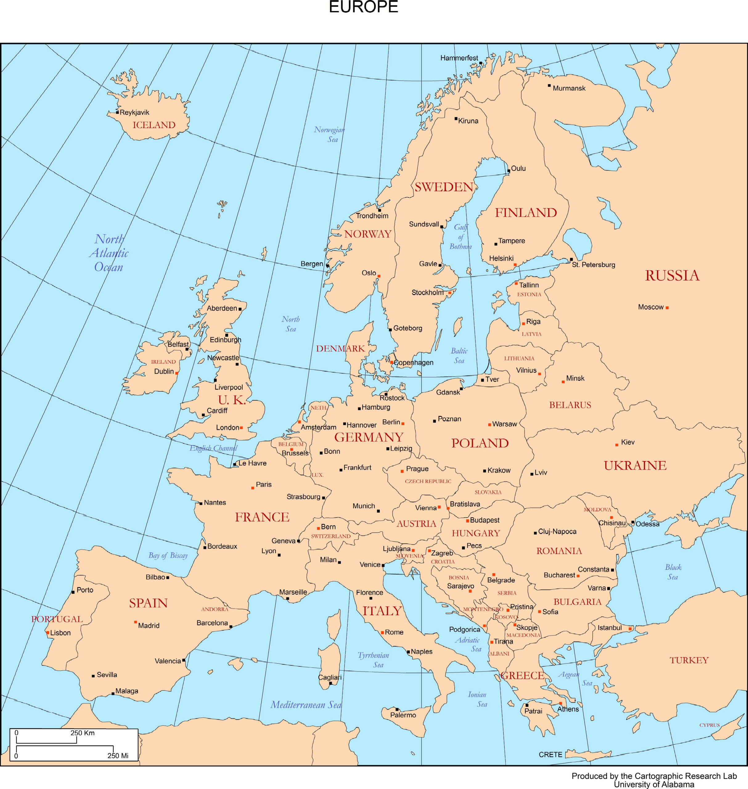 Maps Of Europe with regard to Free Printable Map Of Europe With Cities