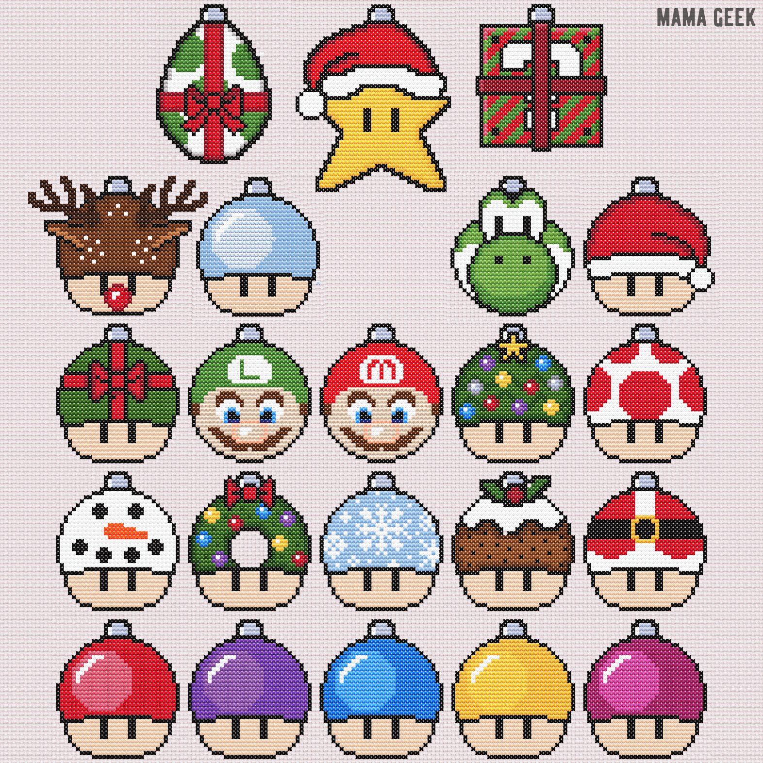 Mario Christmas Baubles – Free Printable Cross Stitch Patterns throughout Free Printable Christmas Ornament Cross Stitch Patterns