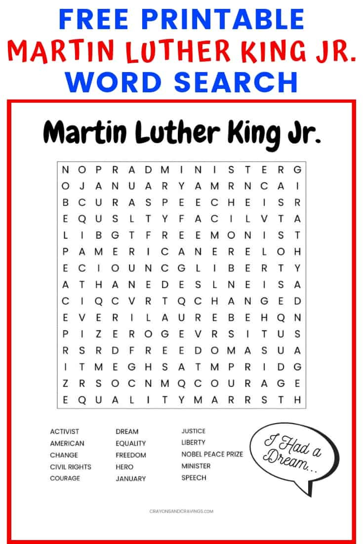 Martin Luther King Jr. Free Printable Word Search Worksheet with Free Printable Martin Luther King Jr Worksheets