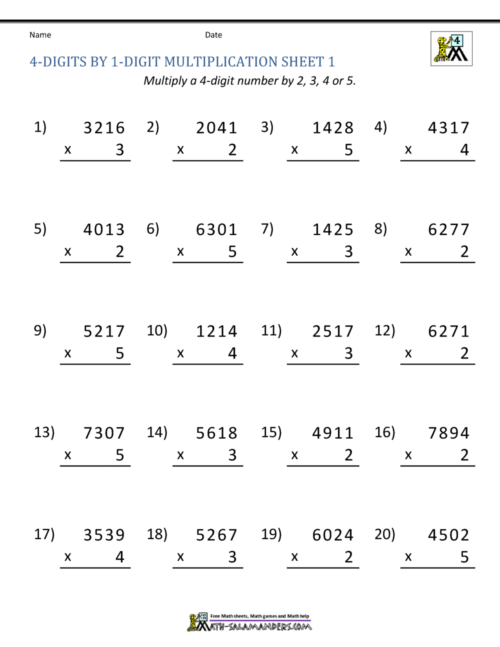 Math Multiplication Worksheets 4Th Grade intended for Free Printable Multiplication Worksheets For 4Th Grade