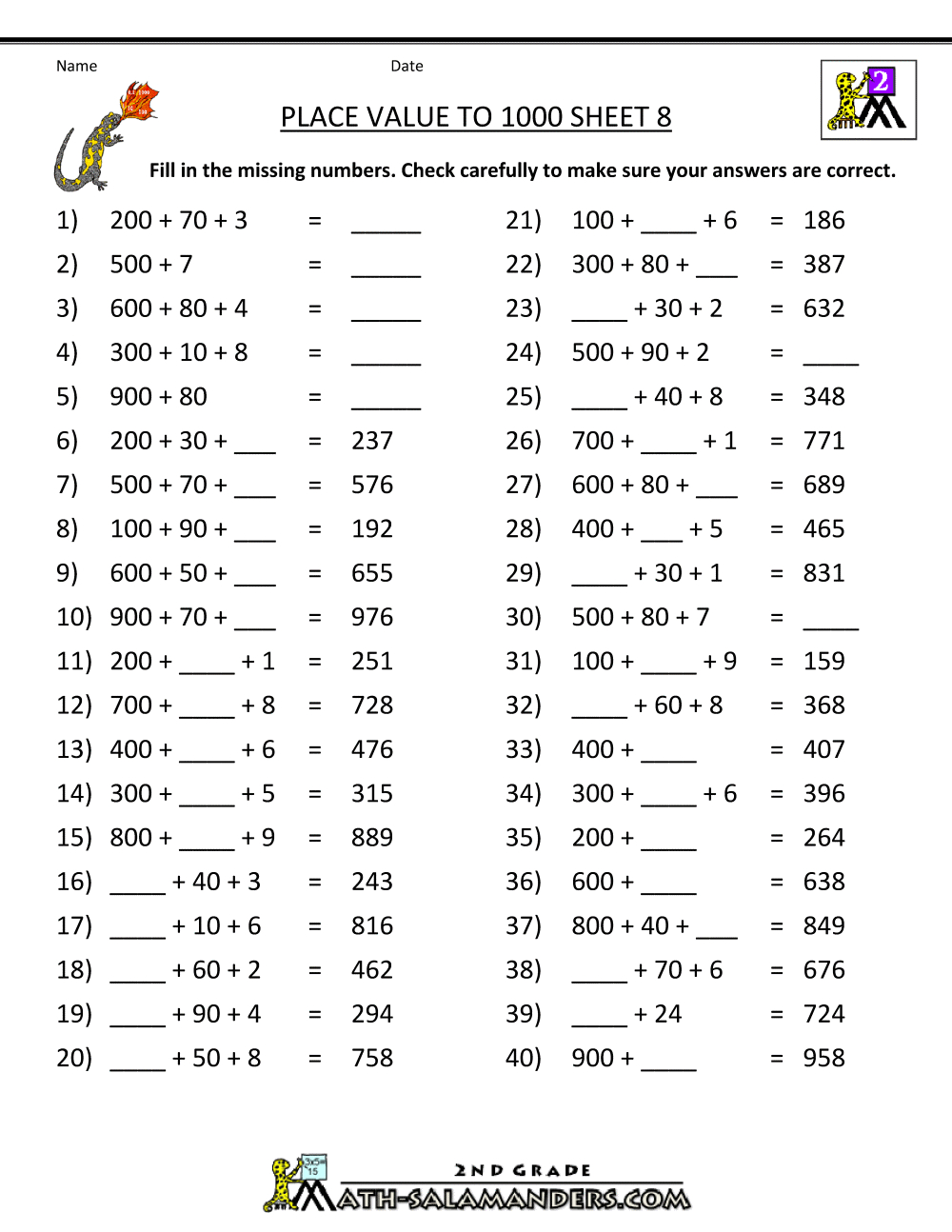 Math Place Value Worksheets To Hundreds - Worksheets Library in Grade 9 Math Worksheets Printable Free With Answers