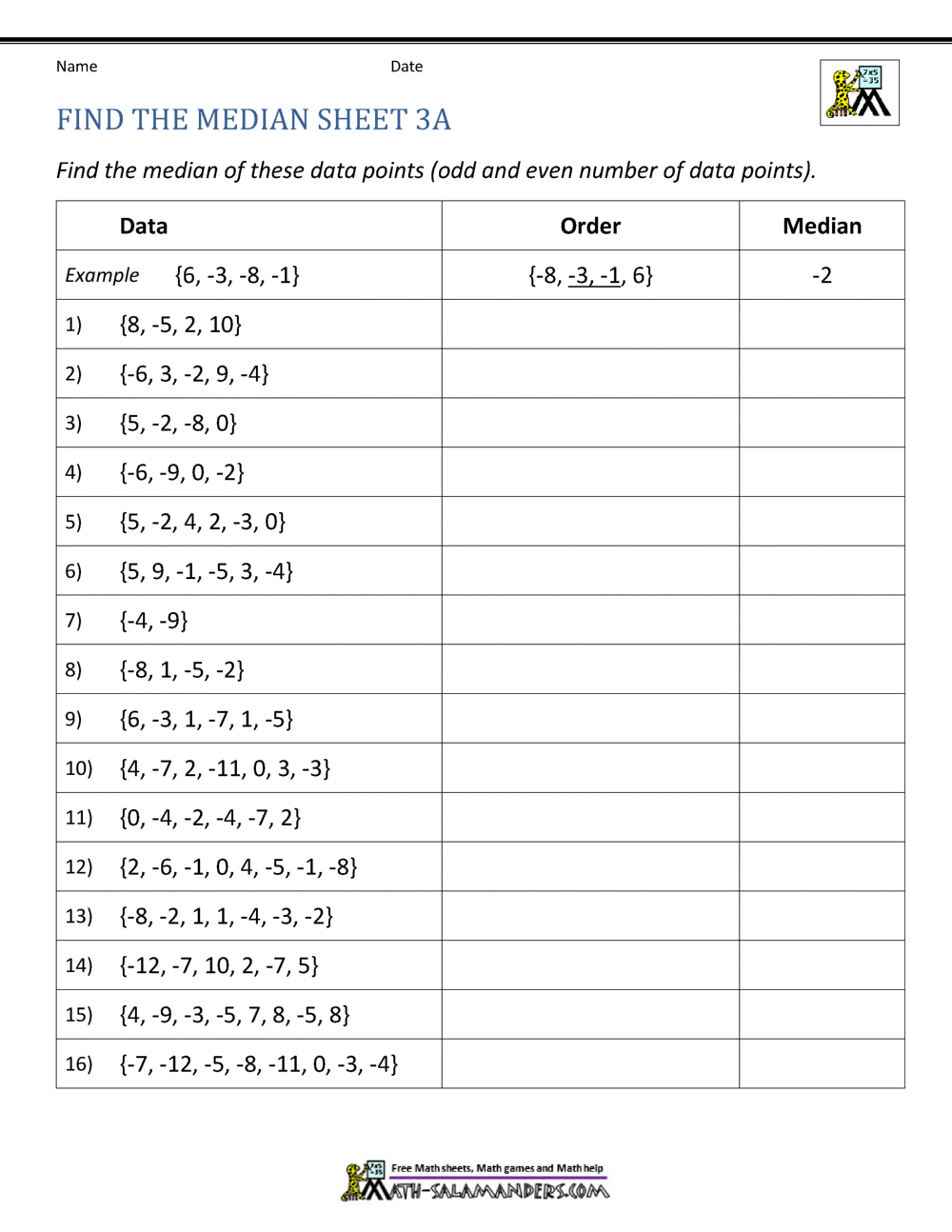 Median Worksheets in Free Printable Statistics Worksheets